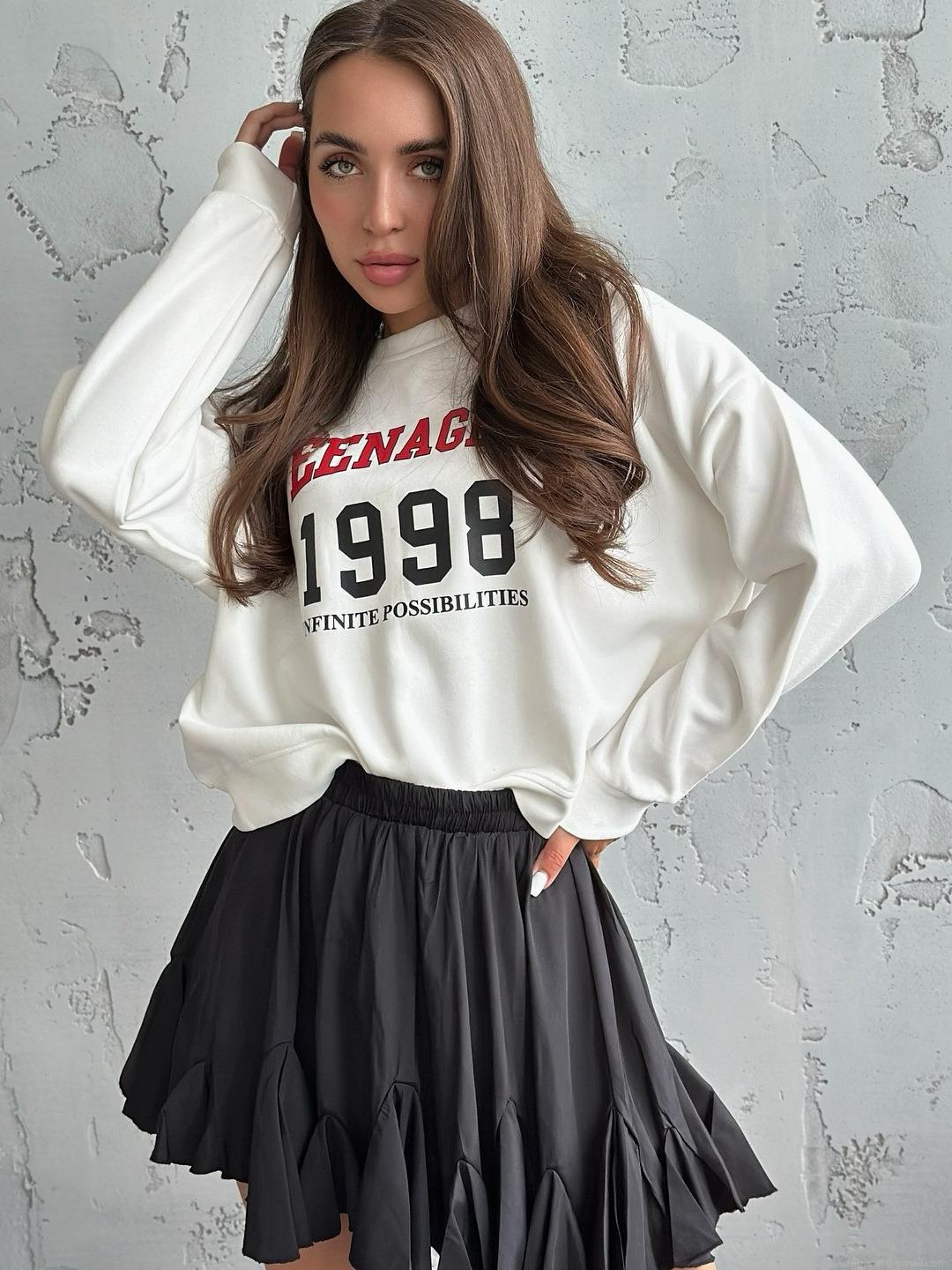 Women's Sweatshirt Loose Cotton Pullover Round Neck Long Sleeve 1998 Letter Printed Streetwear Casual Fashion Comfortable Top For Women Teenagers