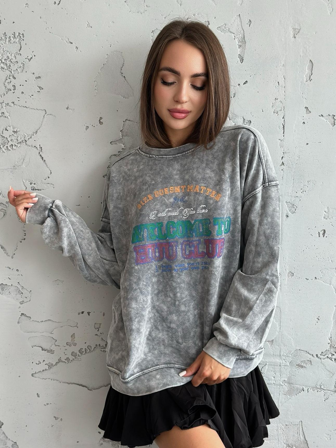 Women's Oversized Sweatshirt Vintage Acid Wash Cotton Letter Print Long Sleeve Crewneck Pullover Streetwear Tops For Women Casual Fashion