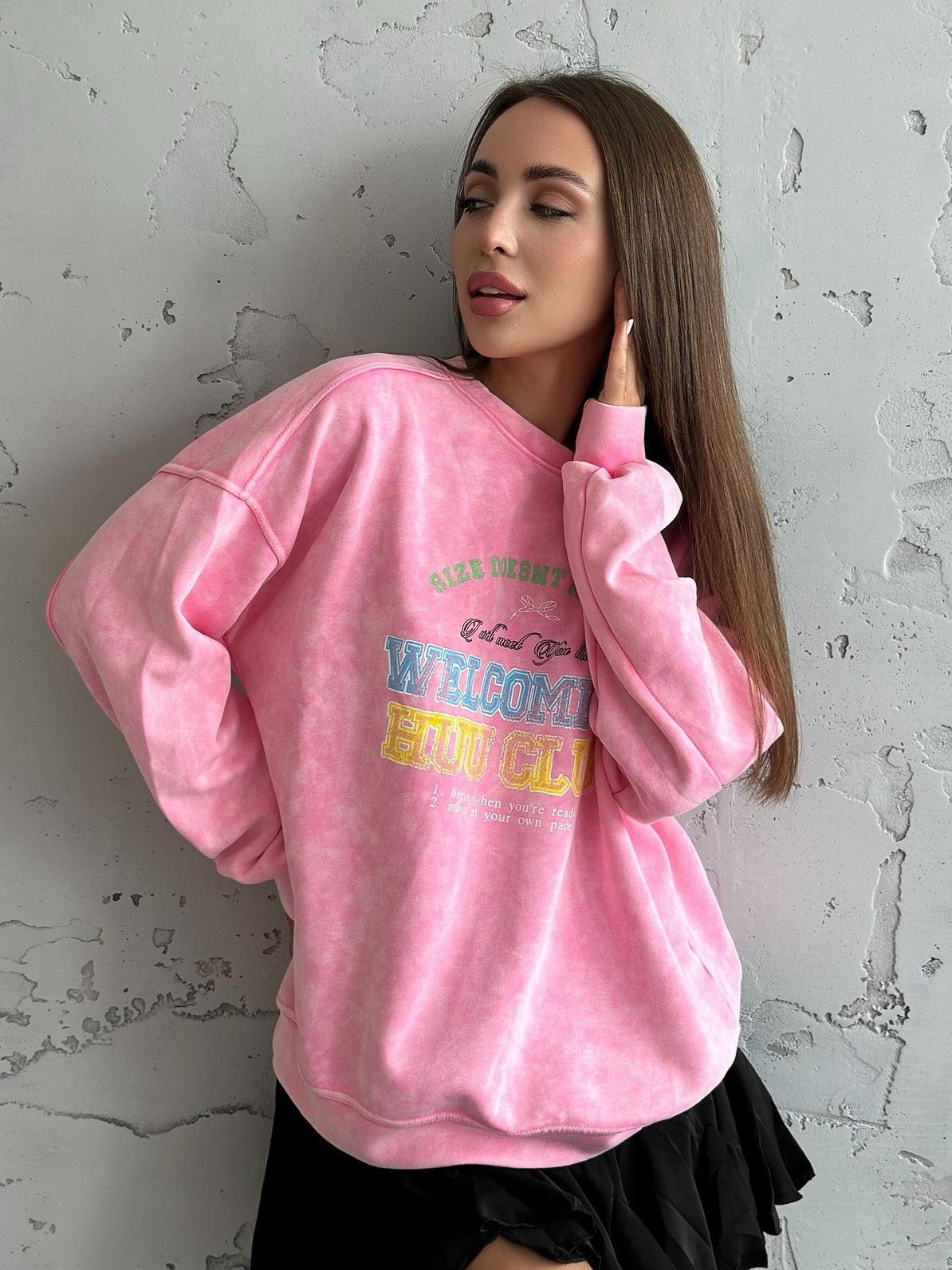 Women's Oversized Sweatshirt Vintage Acid Wash Cotton Letter Print Long Sleeve Crewneck Pullover Streetwear Tops For Women Casual Fashion