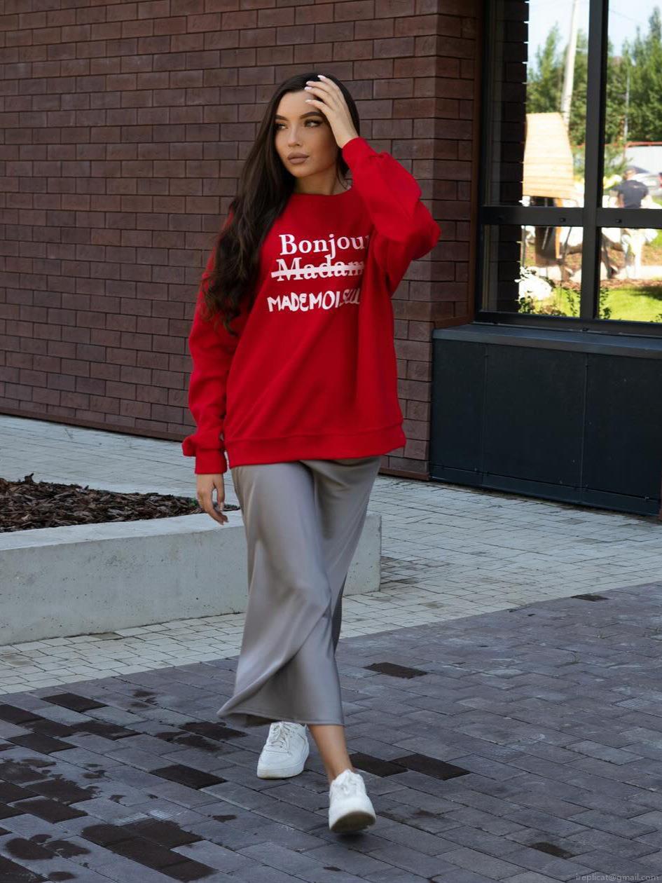 Women's Casual Oversized Letter Print Sweatshirt Fashion Round Neck Long Sleeve Pullover Cotton Blend Streetwear Top For Autumn Ladies