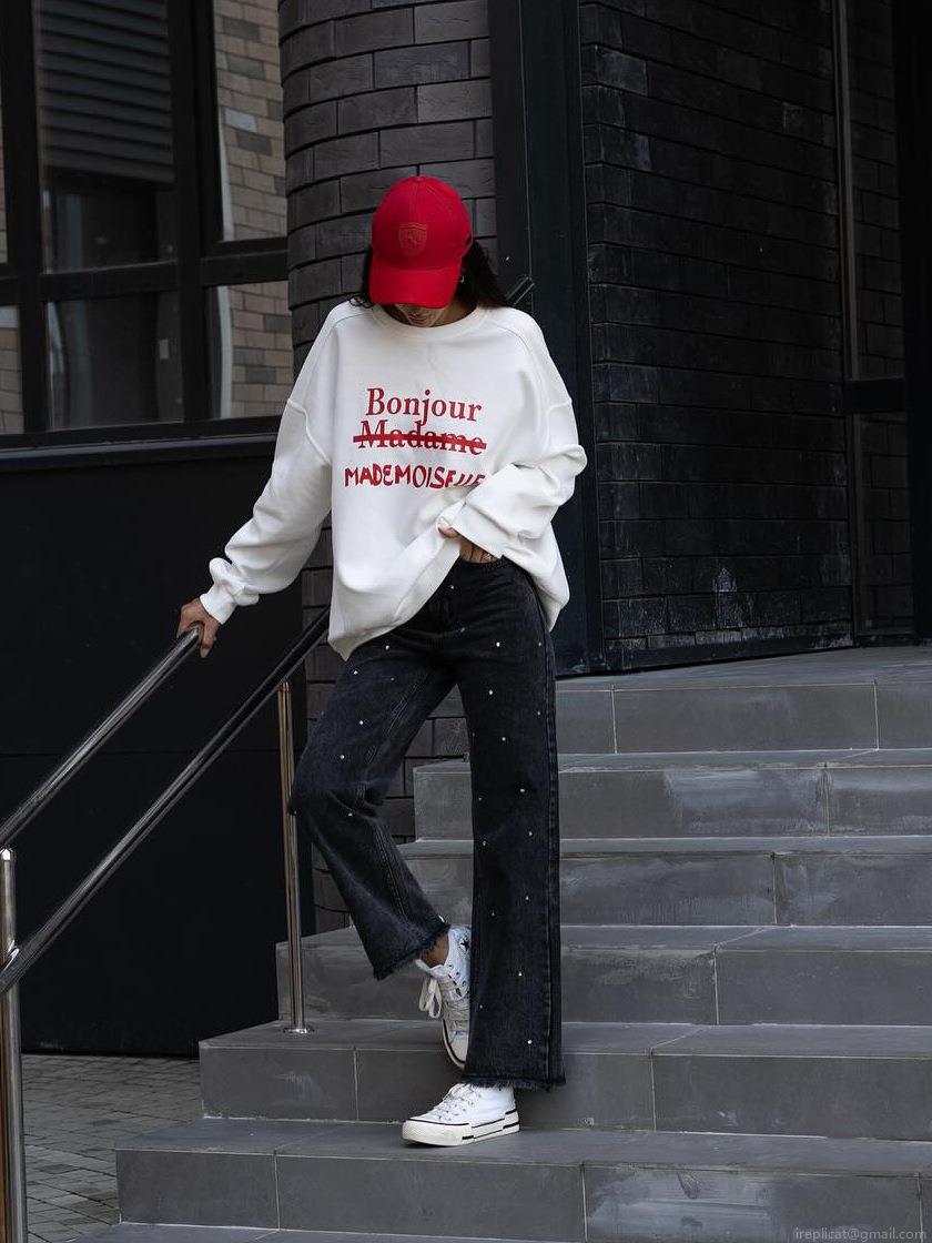Women's Casual Oversized Letter Print Sweatshirt Fashion Round Neck Long Sleeve Pullover Cotton Blend Streetwear Top For Autumn Ladies