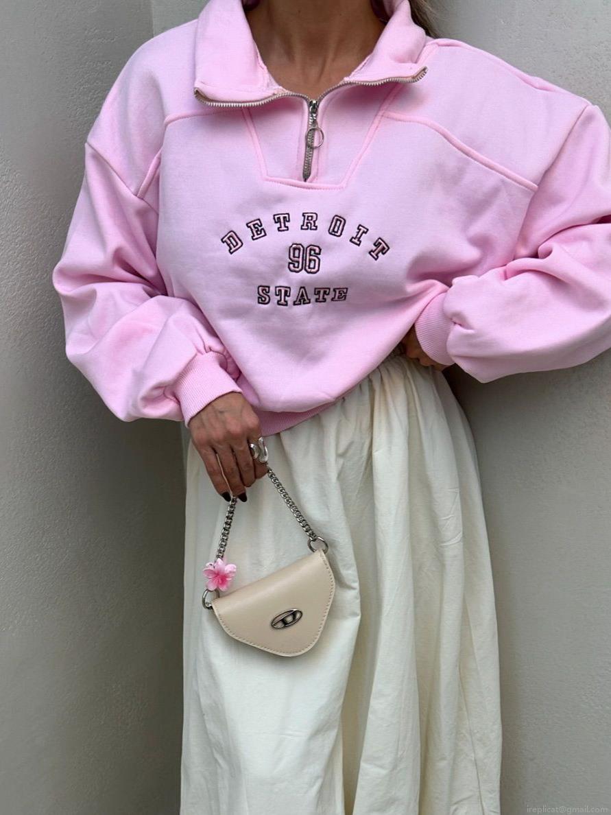 Women's Retro Detroit 96 Letter Embroidery Half Zip Sweatshirt Oversized Long Sleeve Cotton Blend Pullover Casual Streetwear Top