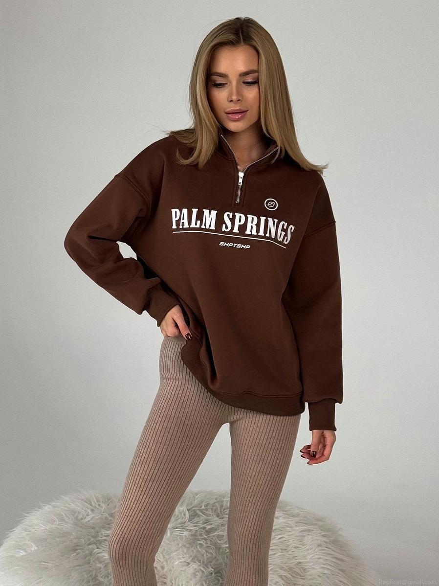 Women's Half Zip Sweatshirt Cotton Blend Oversized Letter Print Stand Collar Pullover Long Sleeve Streetwear Retro Fall Winter Top