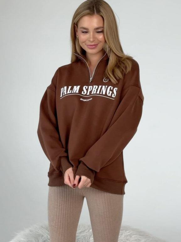 Women's Half Zip Sweatshirt Cotton Blend Oversized Letter Print Stand Collar Pullover Long Sleeve Streetwear Retro Fall Winter Top