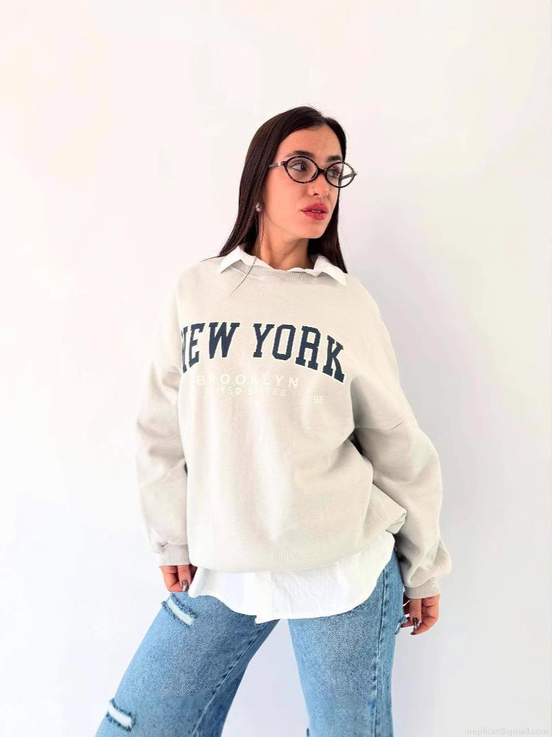 Women's American Retro Letter Print Sweatshirt 95% Cotton Loose Fit Crew Neck Long Sleeve Pullover New York Brooklyn Graphic Streetwear Daily Casual Jumper Tops