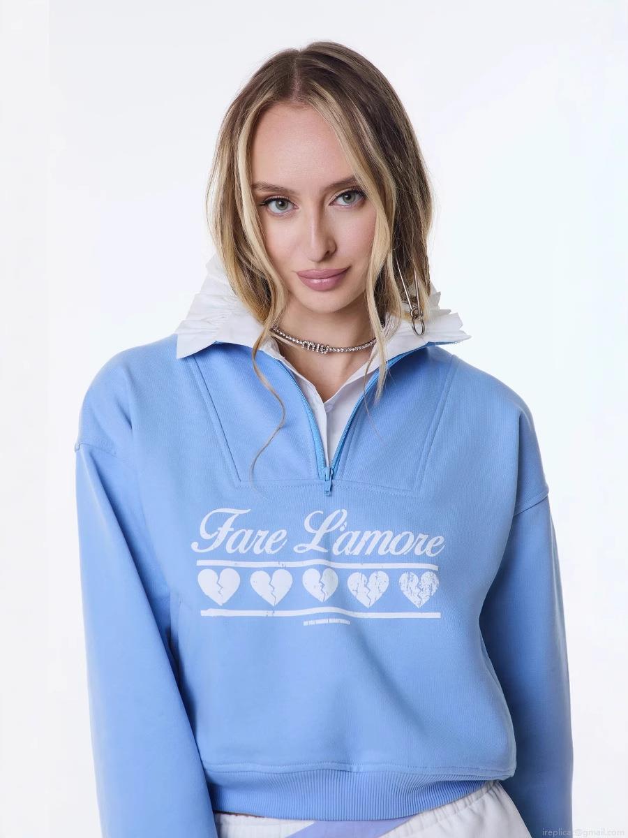 Women Half Zip Sweatshirt Stand Collar Long Sleeve Pullover Letter Heart Print Loose Fit Casual Autumn Streetwear Cotton Blend Top