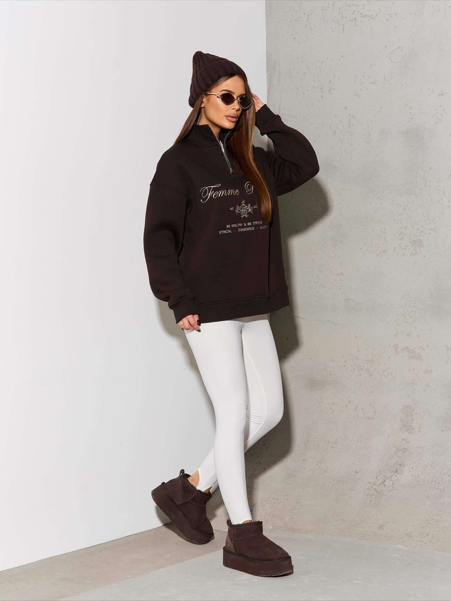 Women's Half-Zipper Sweatshirt Cotton Blend Letter Embroidered Loose Fit Long Sleeve Casual Streetwear Pullover Top Femme Power Slogan Apparel