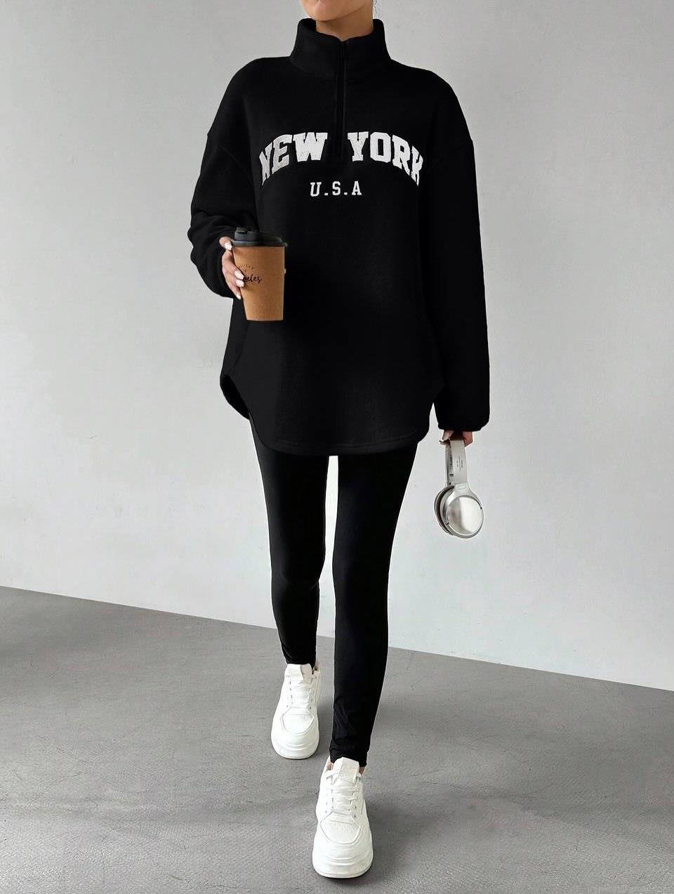 Women's Oversized Polar Fleece Sweatshirt Cotton Blend Letter Embroidery Quarter Zipper Stand Collar Long Sleeve Pullover Streetwear Casual Warm Top