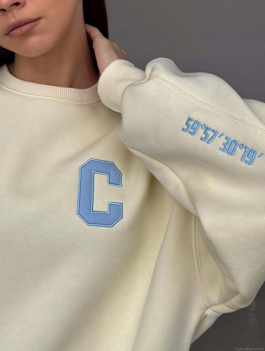 Women's 100% Cotton Sweatshirt Round Neck Long Sleeve Varsity Letter C Patch Oversized Loose Drop Shoulder Pullover Casual Fall Winter Streetwear Top
