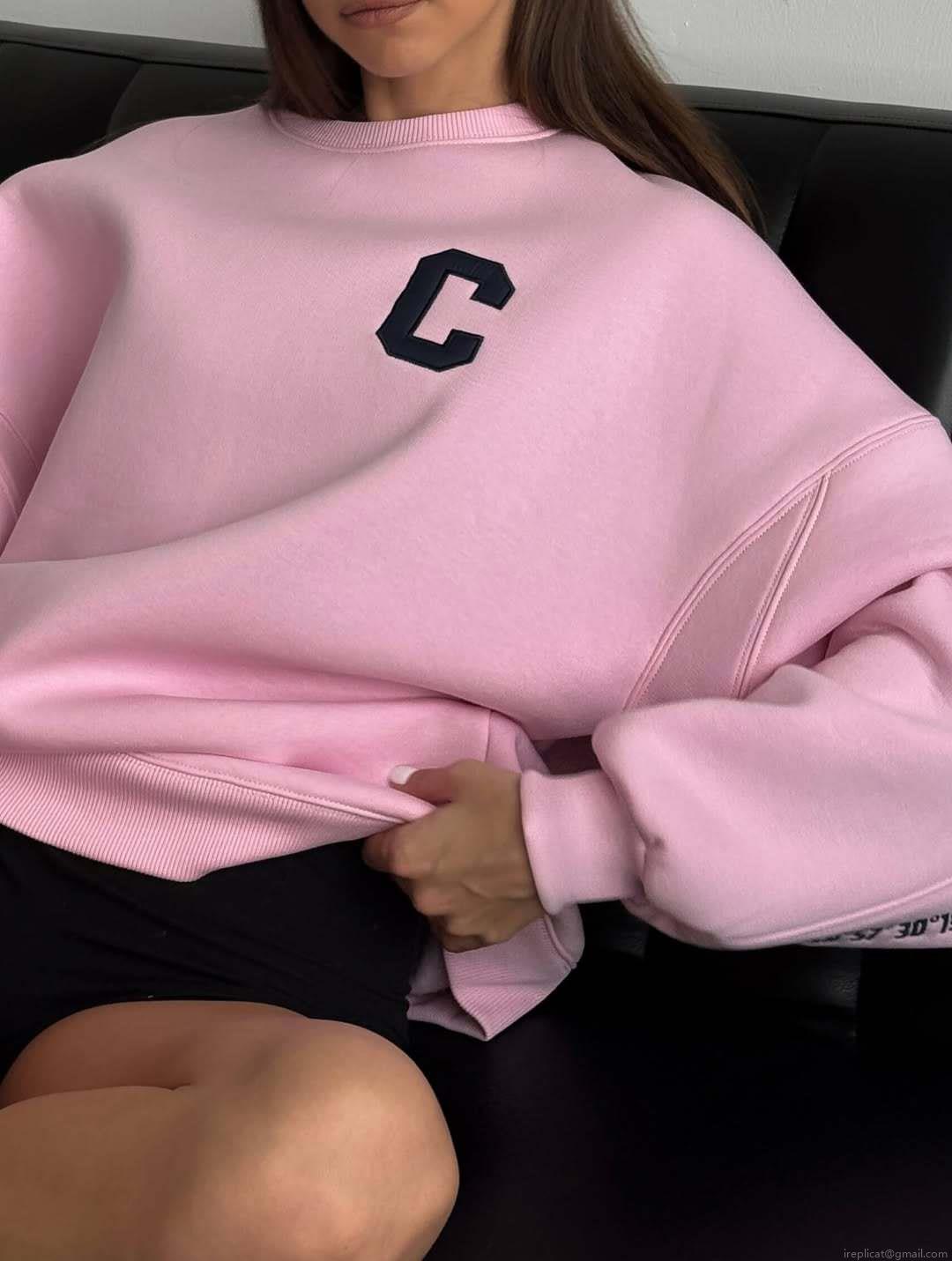 Women's 100% Cotton Sweatshirt Round Neck Long Sleeve Varsity Letter C Patch Oversized Loose Drop Shoulder Pullover Casual Fall Winter Streetwear Top
