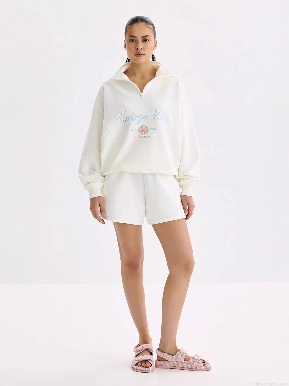 Women's 100% Cotton Half-Zipper Sweatshirt Retro Vintage Vibes Letter Embroidery Loose Long Sleeve Sporty Casual Pullover Top Jacket