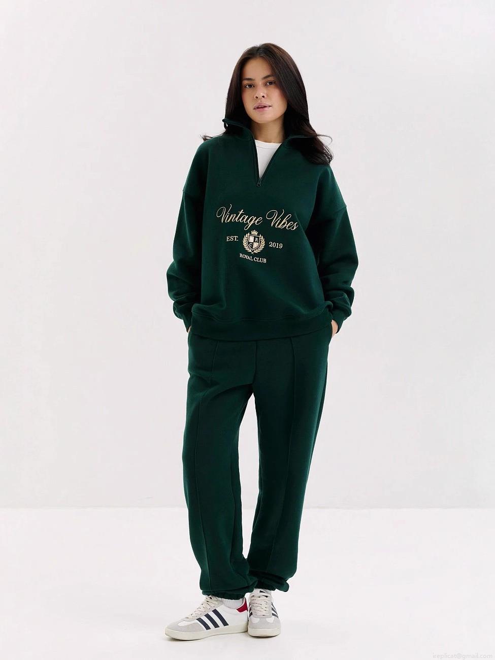 Women's 100% Cotton Half-Zipper Sweatshirt Retro Vintage Vibes Letter Embroidery Loose Long Sleeve Sporty Casual Pullover Top Jacket