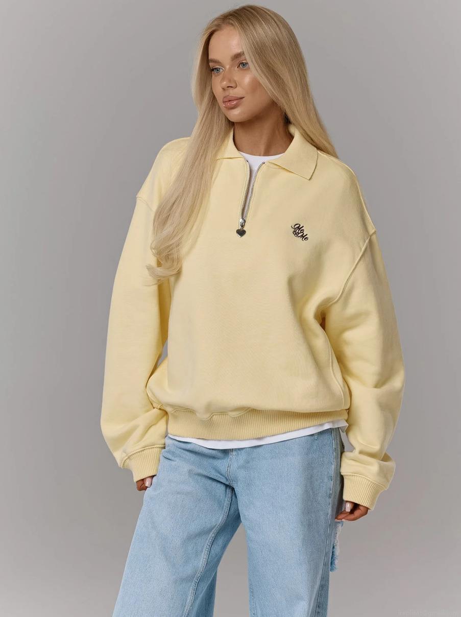 Women's Half-Zip Sweatshirt Cotton French Terry Loose Polo Collar Long Sleeve Pullover Letter Embroidery Streetwear Casual Jumper Top For Women