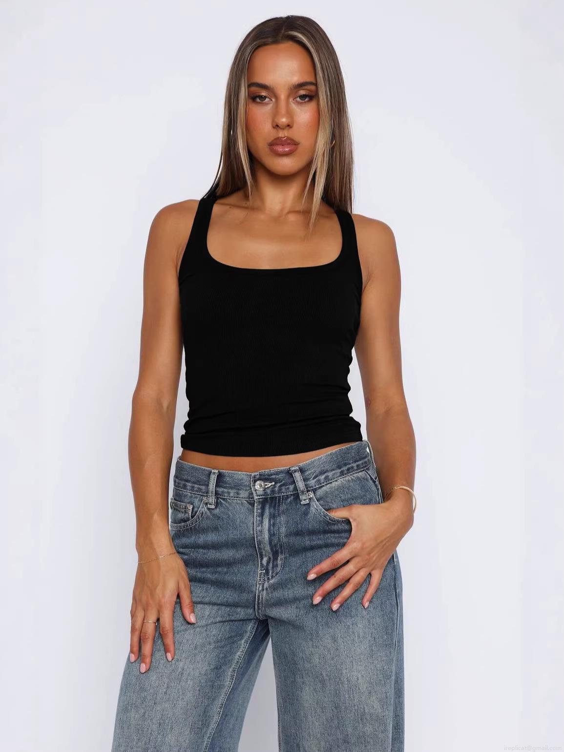 Women's Y2K Ribbed Tank Top U-Neck Slim Fit Cropped Knit Cami Sleeveless Summer Casual Streetwear Hot Girl Style Polyester Elastane Vest