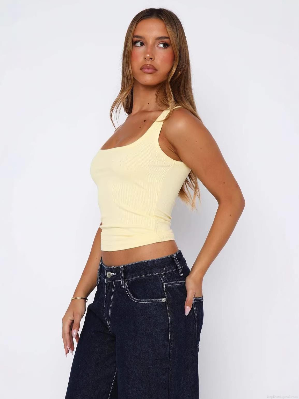Women's Y2K Ribbed Tank Top U-Neck Slim Fit Cropped Knit Cami Sleeveless Summer Casual Streetwear Hot Girl Style Polyester Elastane Vest