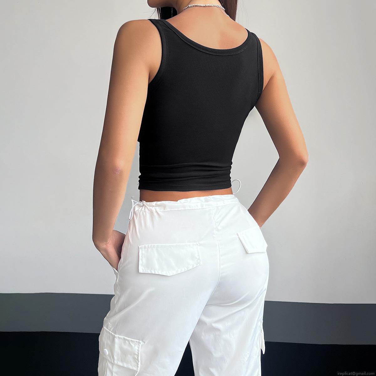 Women's Ribbed Knit Slim Fit Tank Top Henley Button Decor Sleeveless Crop Top Summer Casual Streetwear Camisole For Girls
