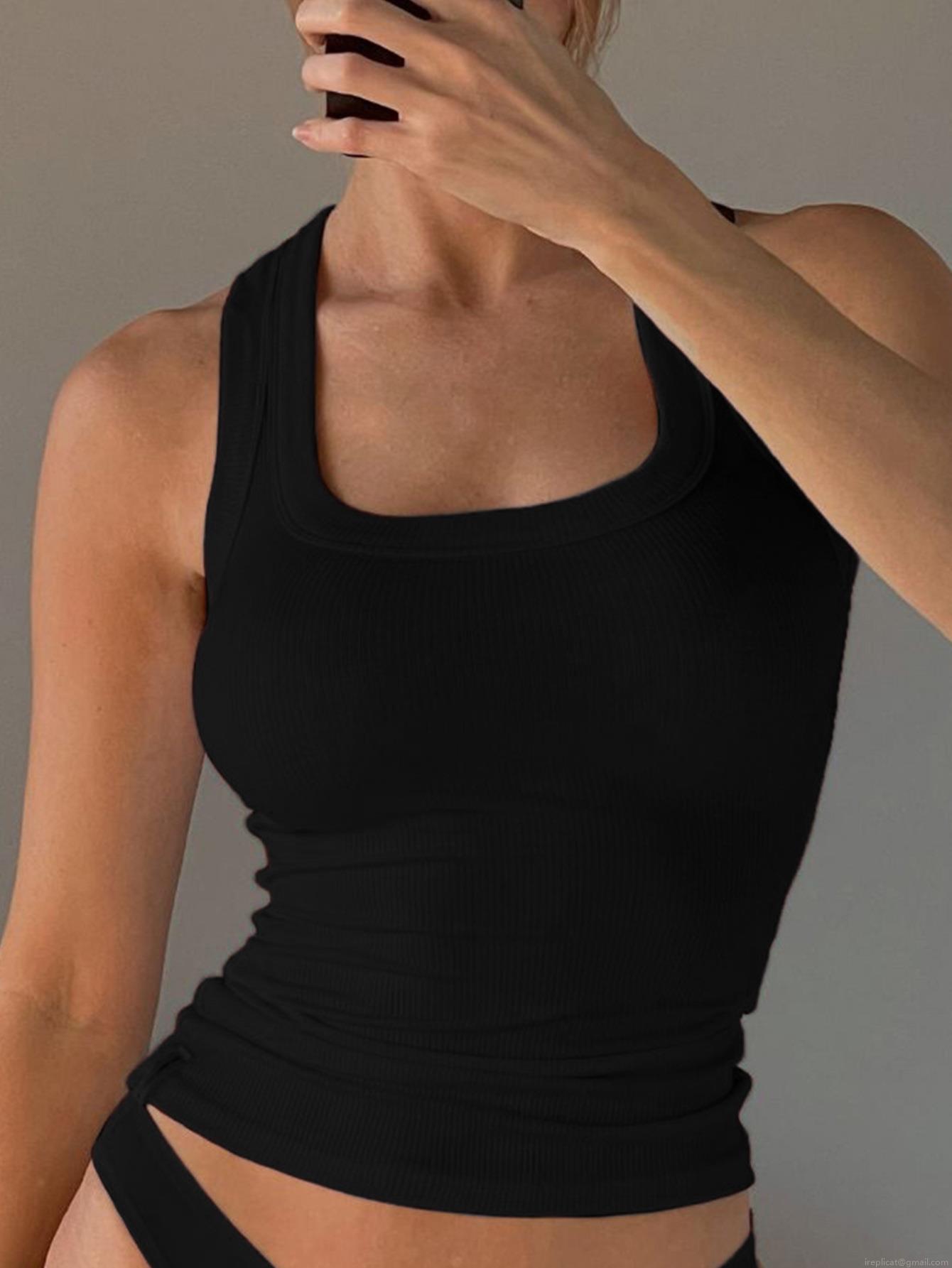 Women's Ribbed Knit Tank Top Slim Fit Square Neck Racerback Yoga Sport Cami Sexy Streetwear Basic Sleeveless Summer Top