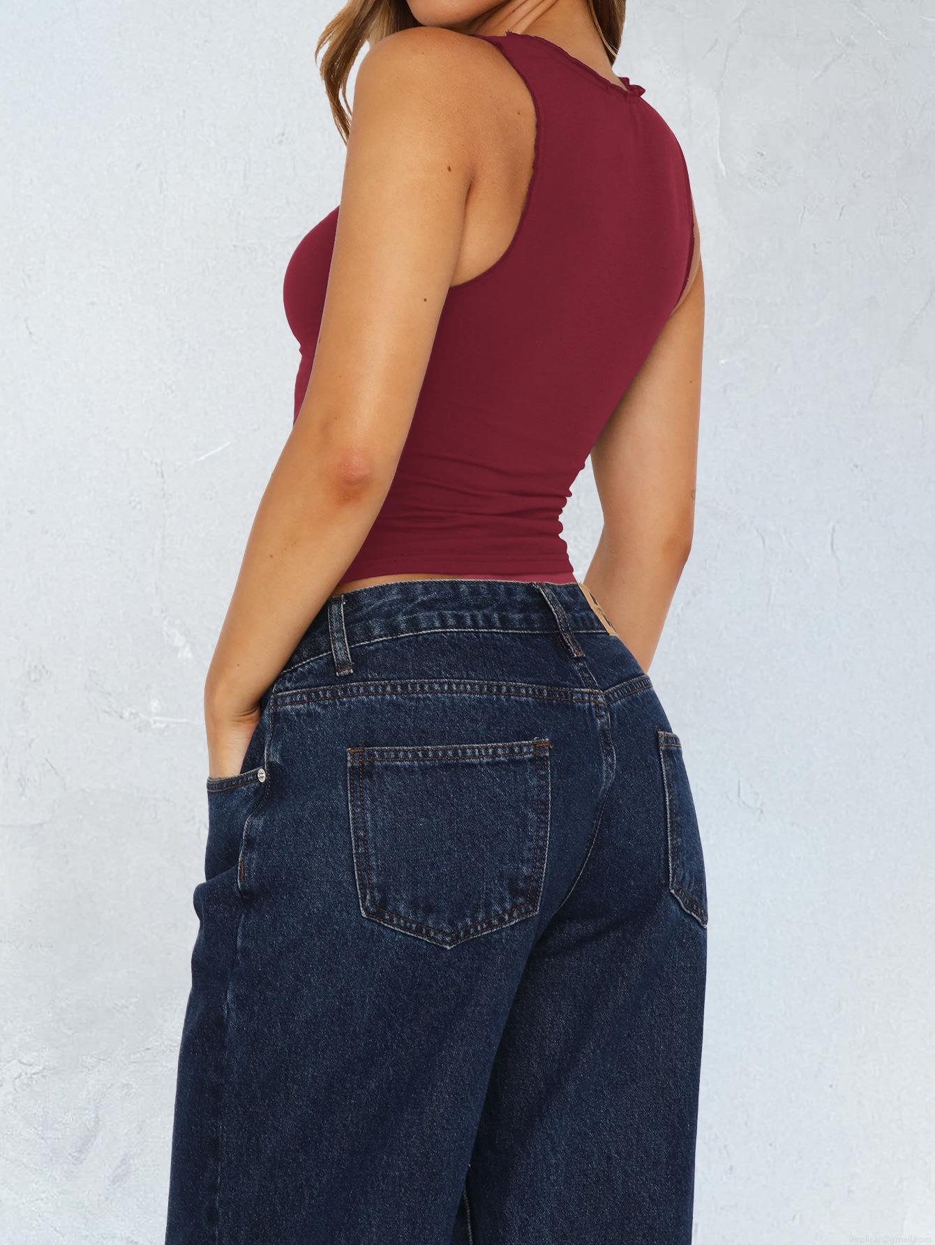 Women's Sexy Y2K Sleeveless Tank Top V-Neck Ruffle Trim Ruched Front Slim Fit Camisole Summer Casual Club Party Streetwear Polyester Spandex Vest