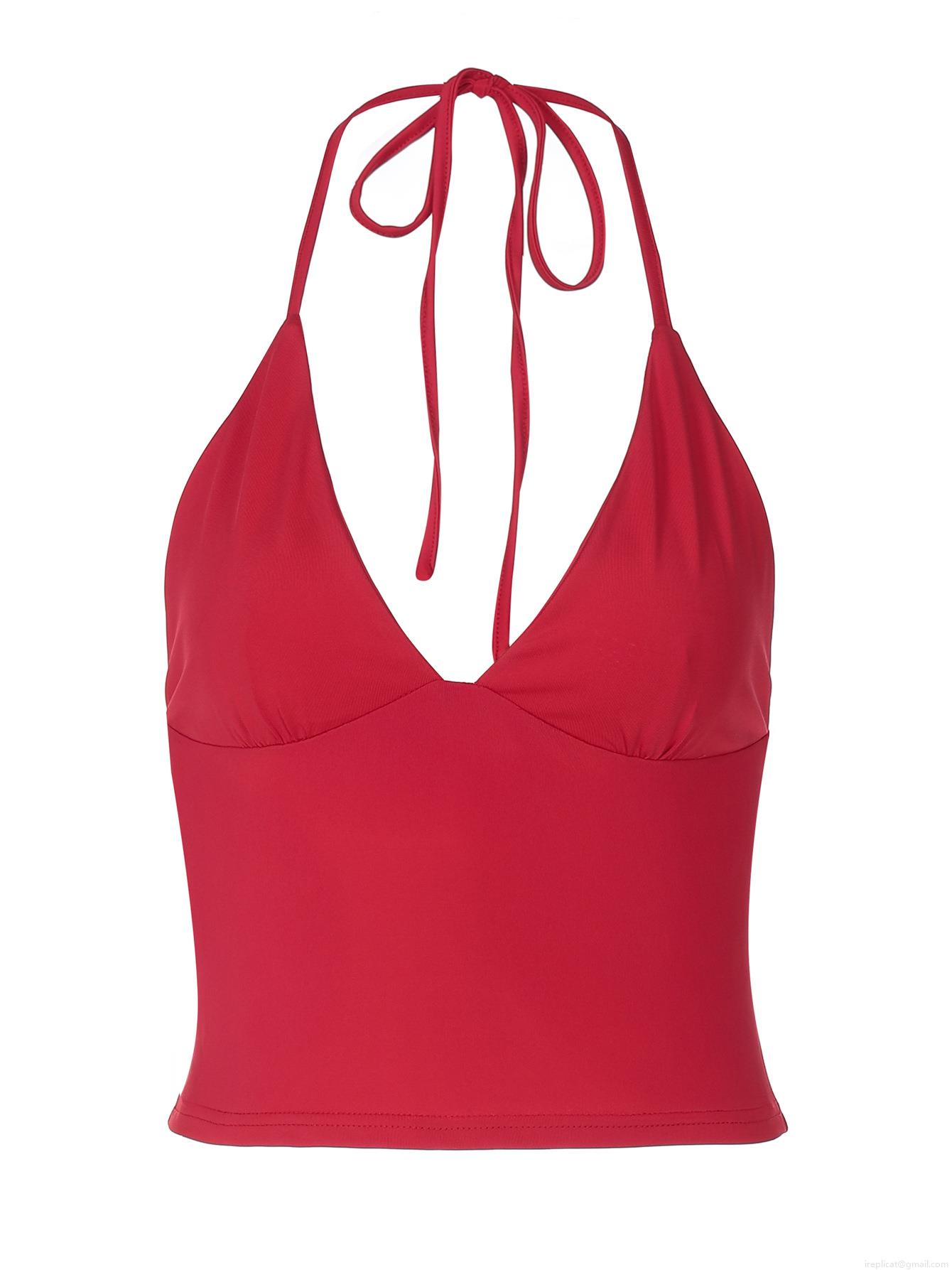 Women Halter Deep V-Neck Sexy Crop Tank Top Backless Tie-Up Sleeveless Polyester Spandex Slim Fit Summer Streetwear Solid Color Clubwear For Women