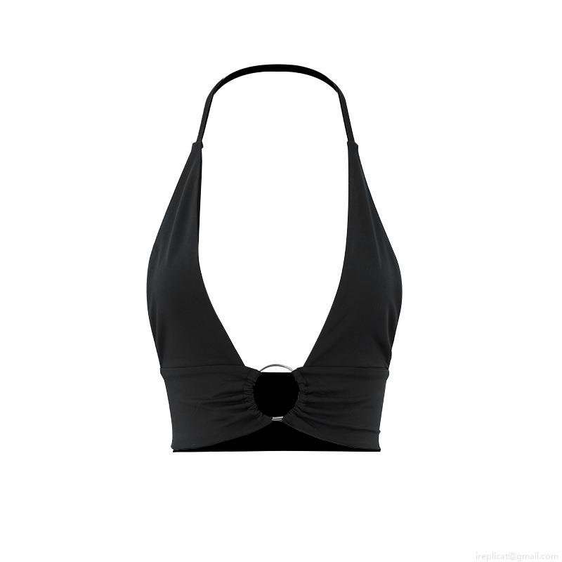 Women's Sexy Halter Crop Top Polyester Spandex Deep V Neck Backless Vest With Metal Ring Solid Color Streetwear Clubwear Y2K Tank Top For Summer Party