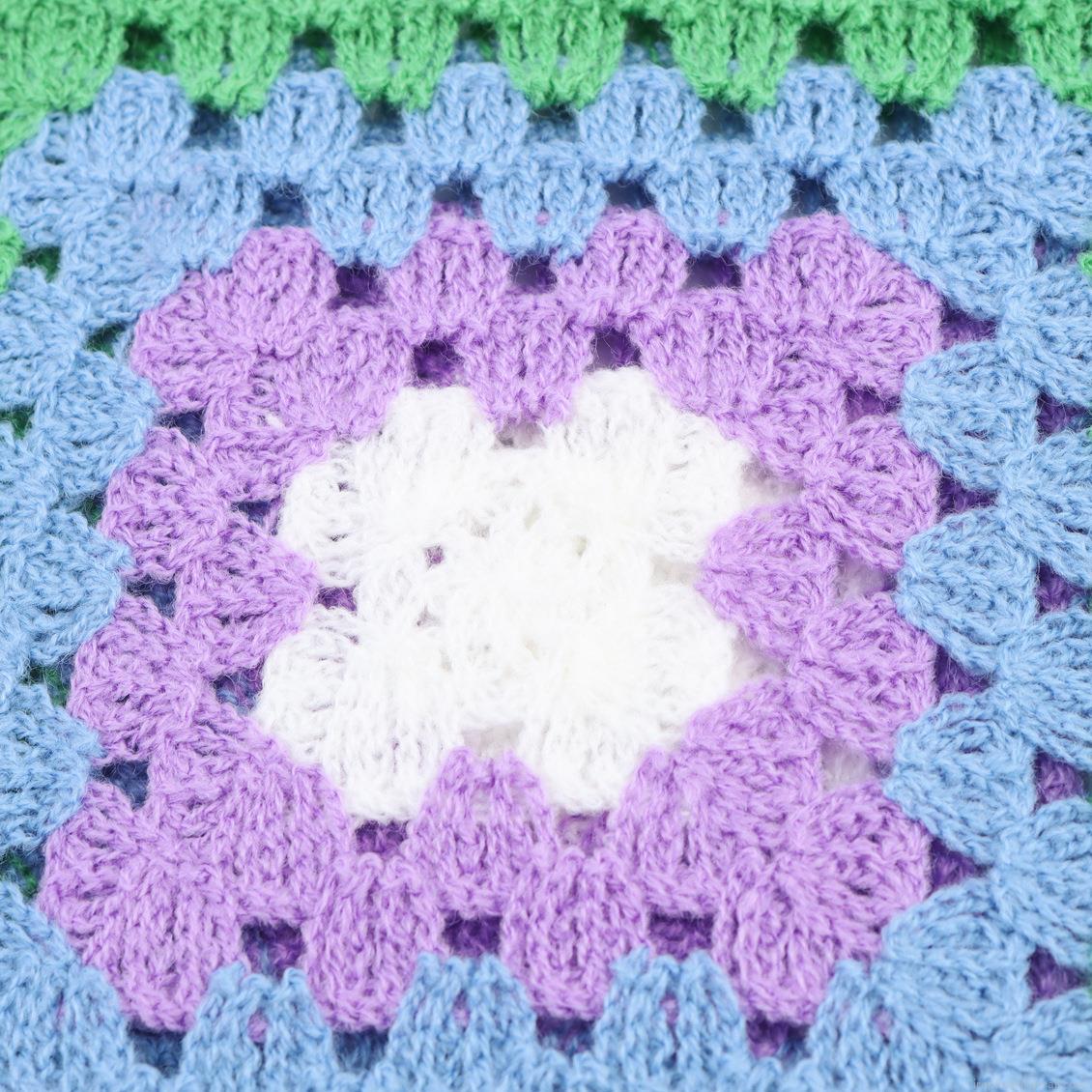Women Crochet Knit Crop Top Retro Granny Square Sleeveless Vest Candy Color Hollow Out Boho Beach Tank Top Mori Style Knitwear