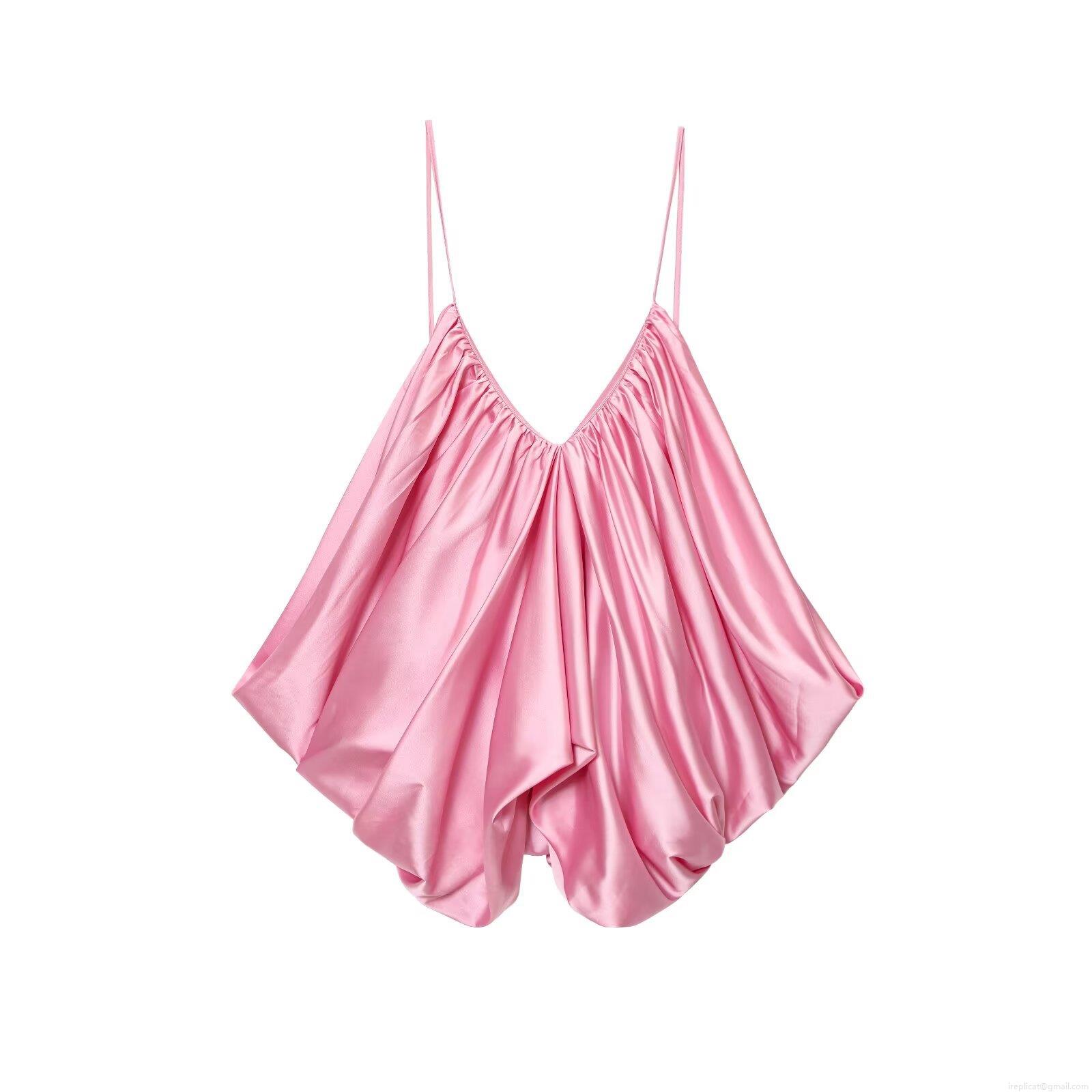 Women's Sexy Silk Satin Cami Top Backless Pleated Spaghetti Strap V Neck Camisole Sleeveless Loose Streetwear Party Tank Top For Women