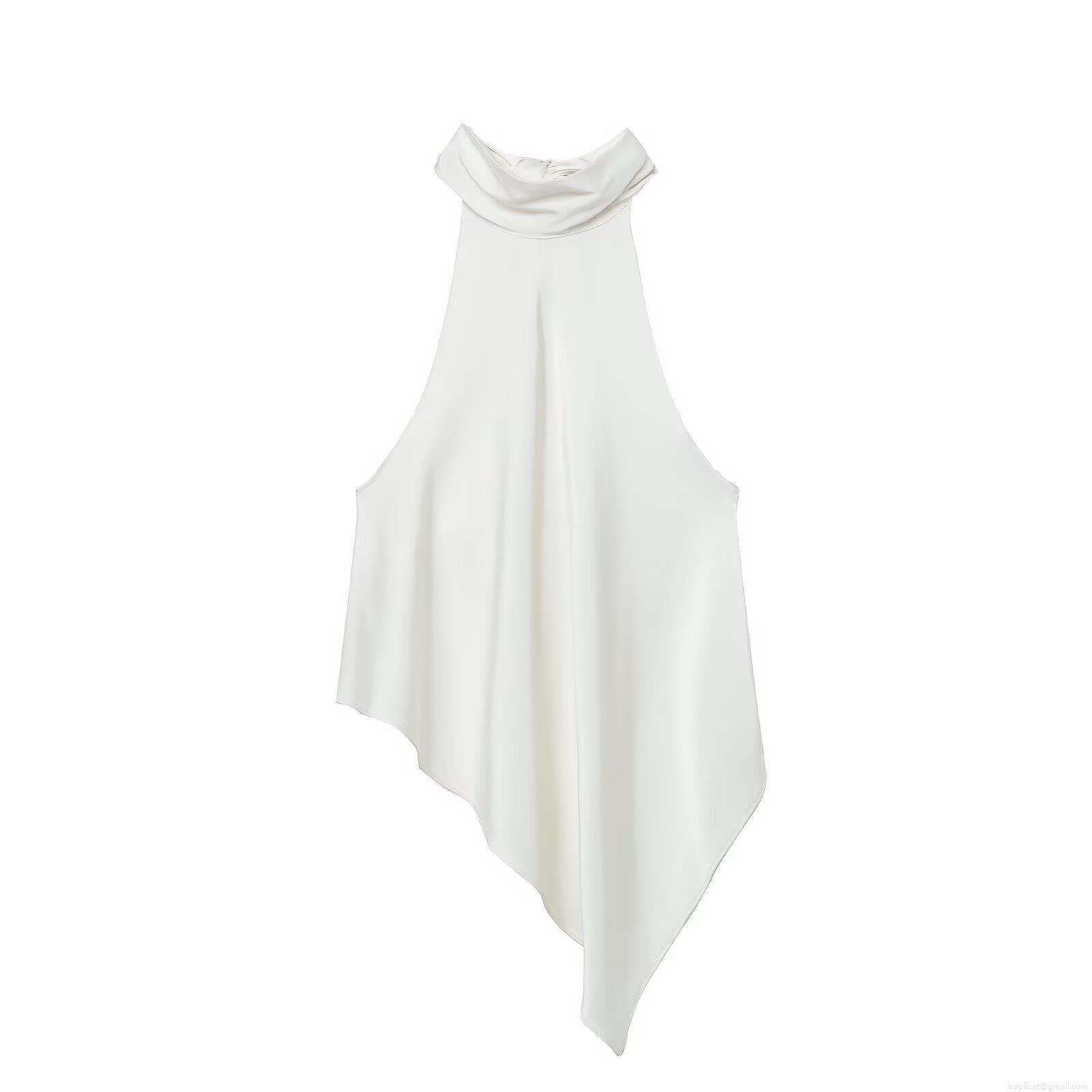 Women's Sexy Backless Asymmetric Halter Neck Satin Cami Top Sleeveless Solid Color Polyester Tank Top For Party Clubwear Streetwear Fashion