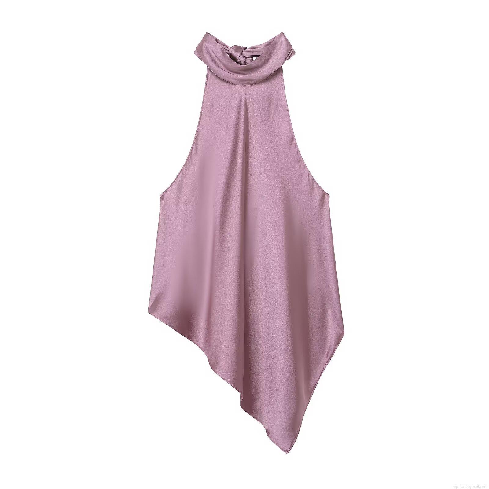 Women's Sexy Backless Asymmetric Halter Neck Satin Cami Top Sleeveless Solid Color Polyester Tank Top For Party Clubwear Streetwear Fashion