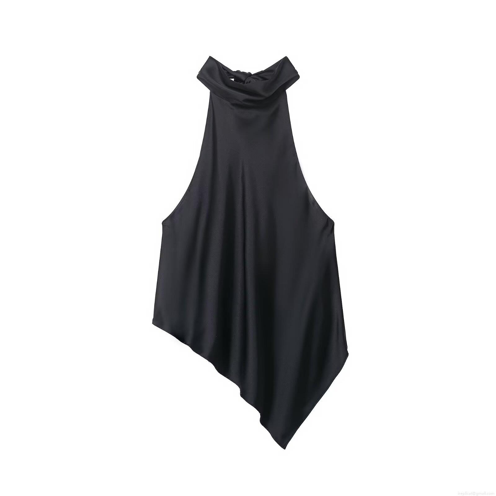 Women's Sexy Backless Asymmetric Halter Neck Satin Cami Top Sleeveless Solid Color Polyester Tank Top For Party Clubwear Streetwear Fashion