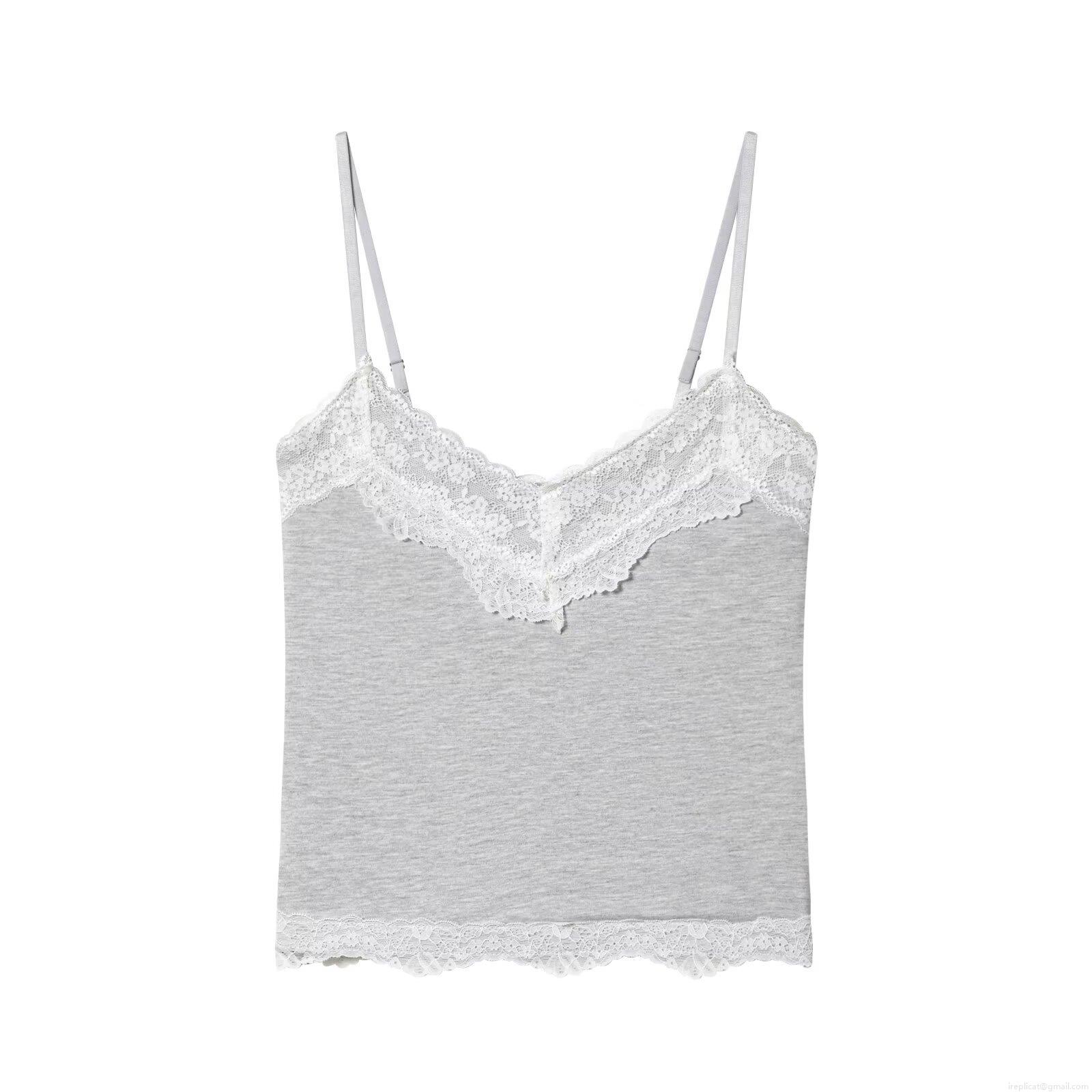Women's Knit Lace Trim Camisole Top Sexy V-Neck Slim Fit Cropped Tank Top Summer Sleeveless Ribbed Double Layered Cotton Blend Shirt For Casual Party