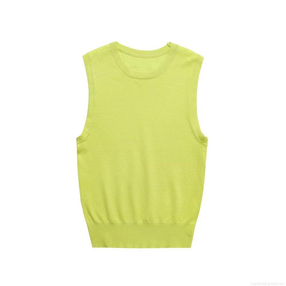 Women's Sleeveless Knit Tank Top Y2K Style Round Neck Ribbed Hem Slim Fit Polyester Summer Casual Vest Top Ladies Solid Striped Basic Top