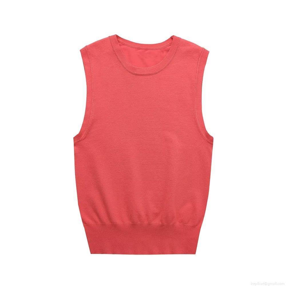Women's Sleeveless Knit Tank Top Y2K Style Round Neck Ribbed Hem Slim Fit Polyester Summer Casual Vest Top Ladies Solid Striped Basic Top