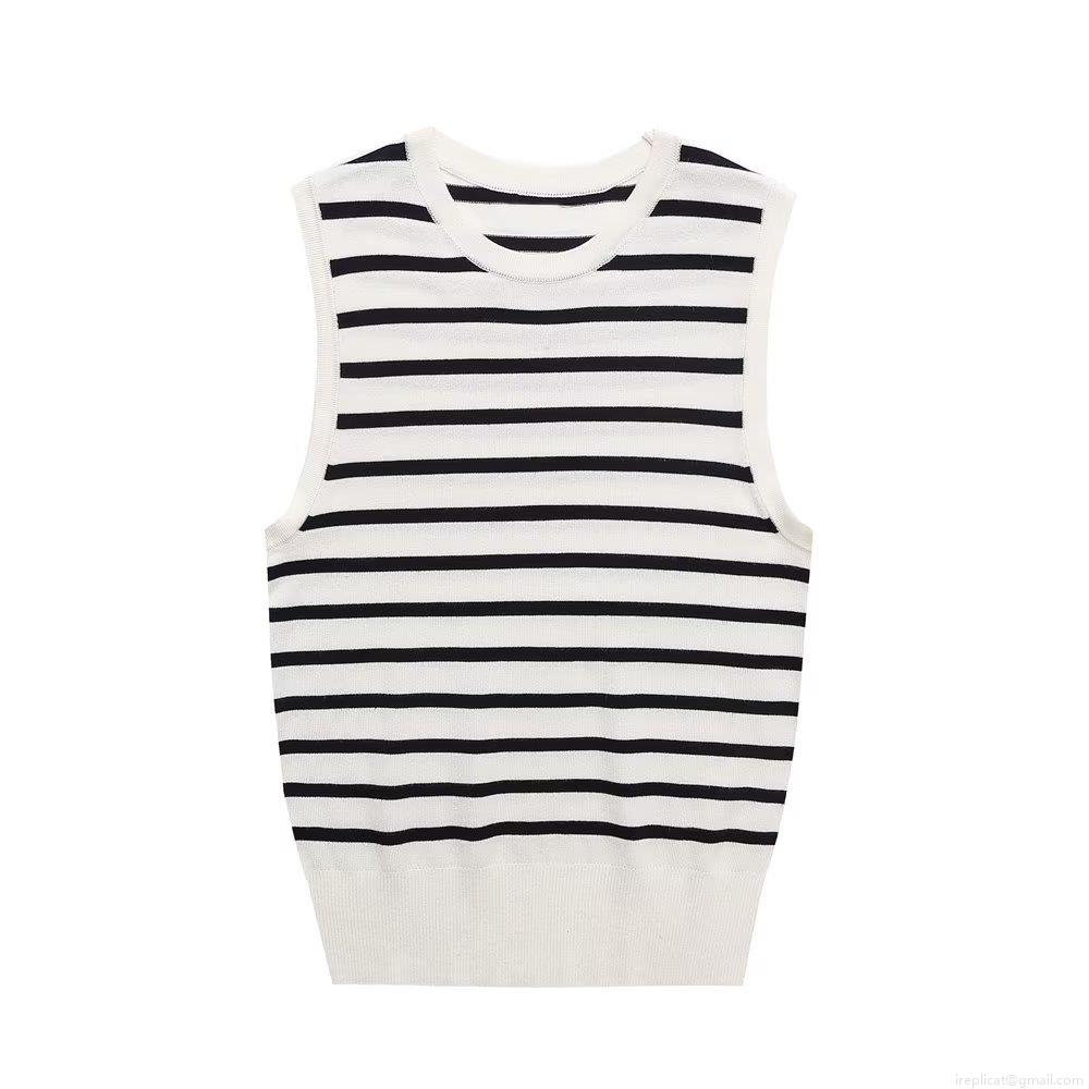 Women's Sleeveless Knit Tank Top Y2K Style Round Neck Ribbed Hem Slim Fit Polyester Summer Casual Vest Top Ladies Solid Striped Basic Top