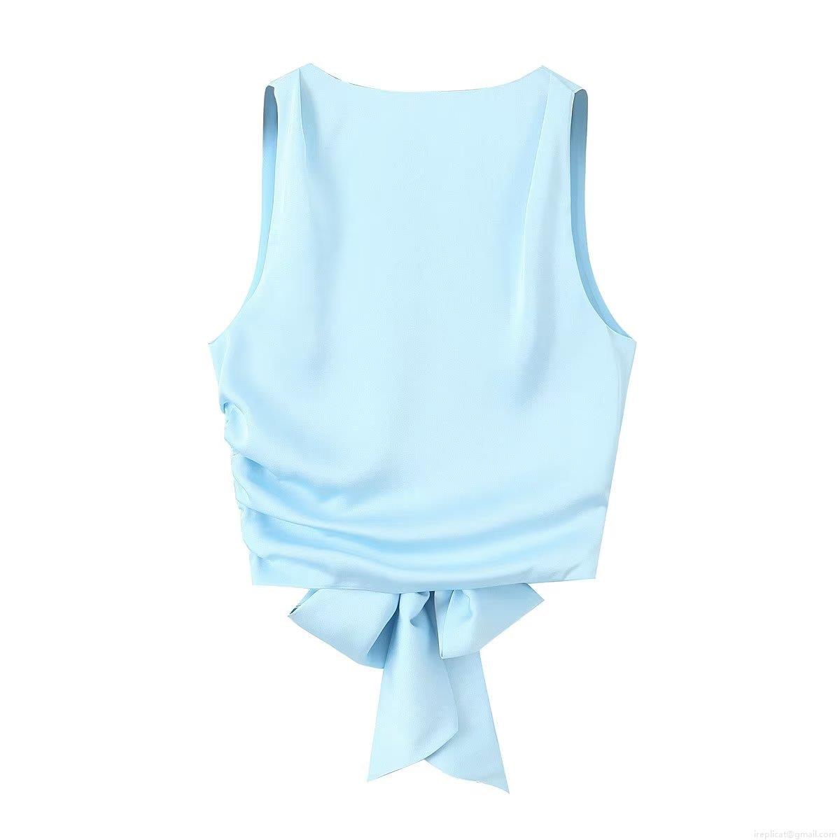 Women's Y2K Satin Backless Tank Top Sexy Bow Tie Knot Halter Camisole Elegant Summer Streetwear Party Clubwear Sleeveless Blouse Polyester Shirt
