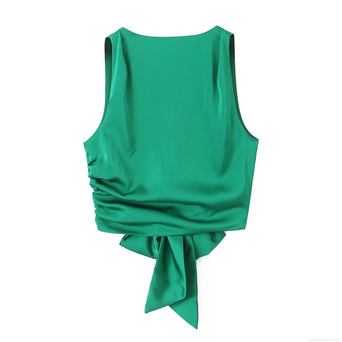 Women's Y2K Satin Backless Tank Top Sexy Bow Tie Knot Halter Camisole Elegant Summer Streetwear Party Clubwear Sleeveless Blouse Polyester Shirt
