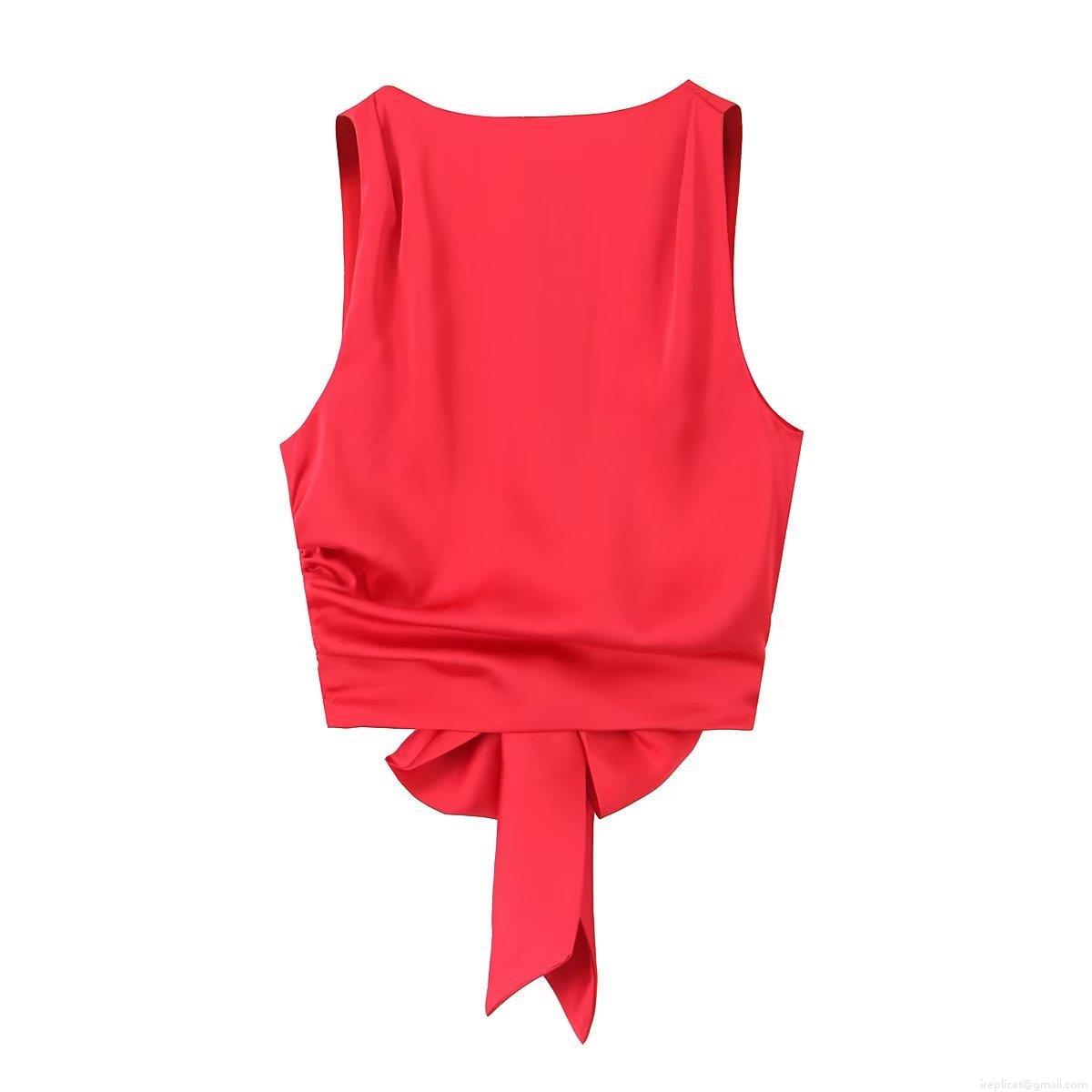Women's Y2K Satin Backless Tank Top Sexy Bow Tie Knot Halter Camisole Elegant Summer Streetwear Party Clubwear Sleeveless Blouse Polyester Shirt
