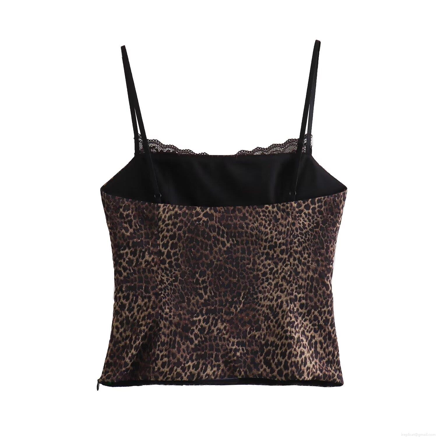 Women's Sexy Satin Lace Cami Crop Top Leopard Animal Print Slim Fit Polyester Streetwear Sleeveless Tank Top With Bow For Party Clubwear
