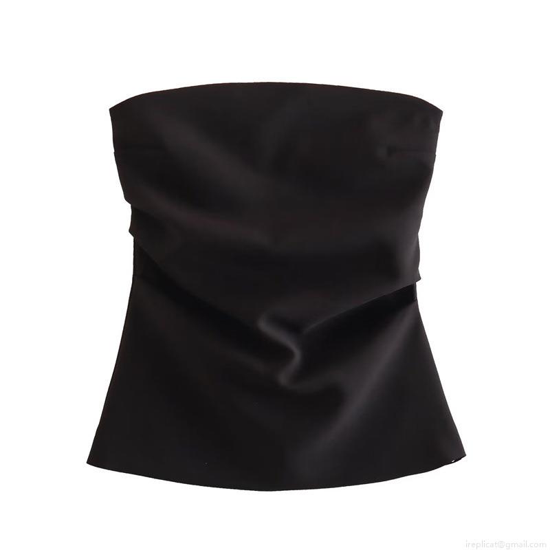 Women's Sexy Bandeau Tube Top Slim Fit Ruched Off Shoulder Strapless Crop Top Zip Back Party Clubwear Summer Fashion Tank Top
