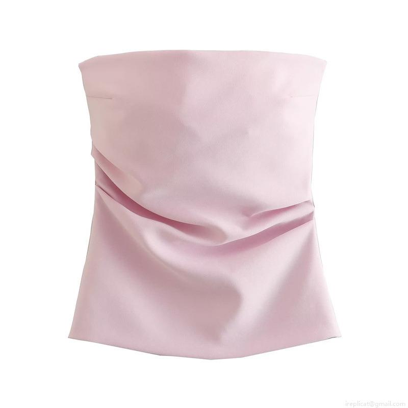 Women's Sexy Bandeau Tube Top Slim Fit Ruched Off Shoulder Strapless Crop Top Zip Back Party Clubwear Summer Fashion Tank Top