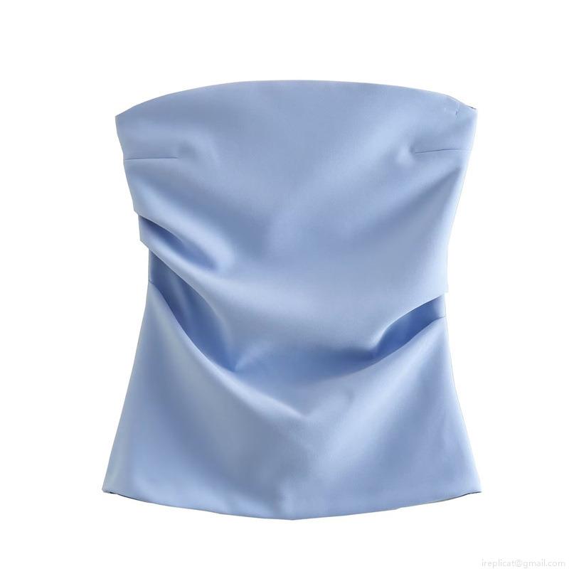Women's Sexy Bandeau Tube Top Slim Fit Ruched Off Shoulder Strapless Crop Top Zip Back Party Clubwear Summer Fashion Tank Top