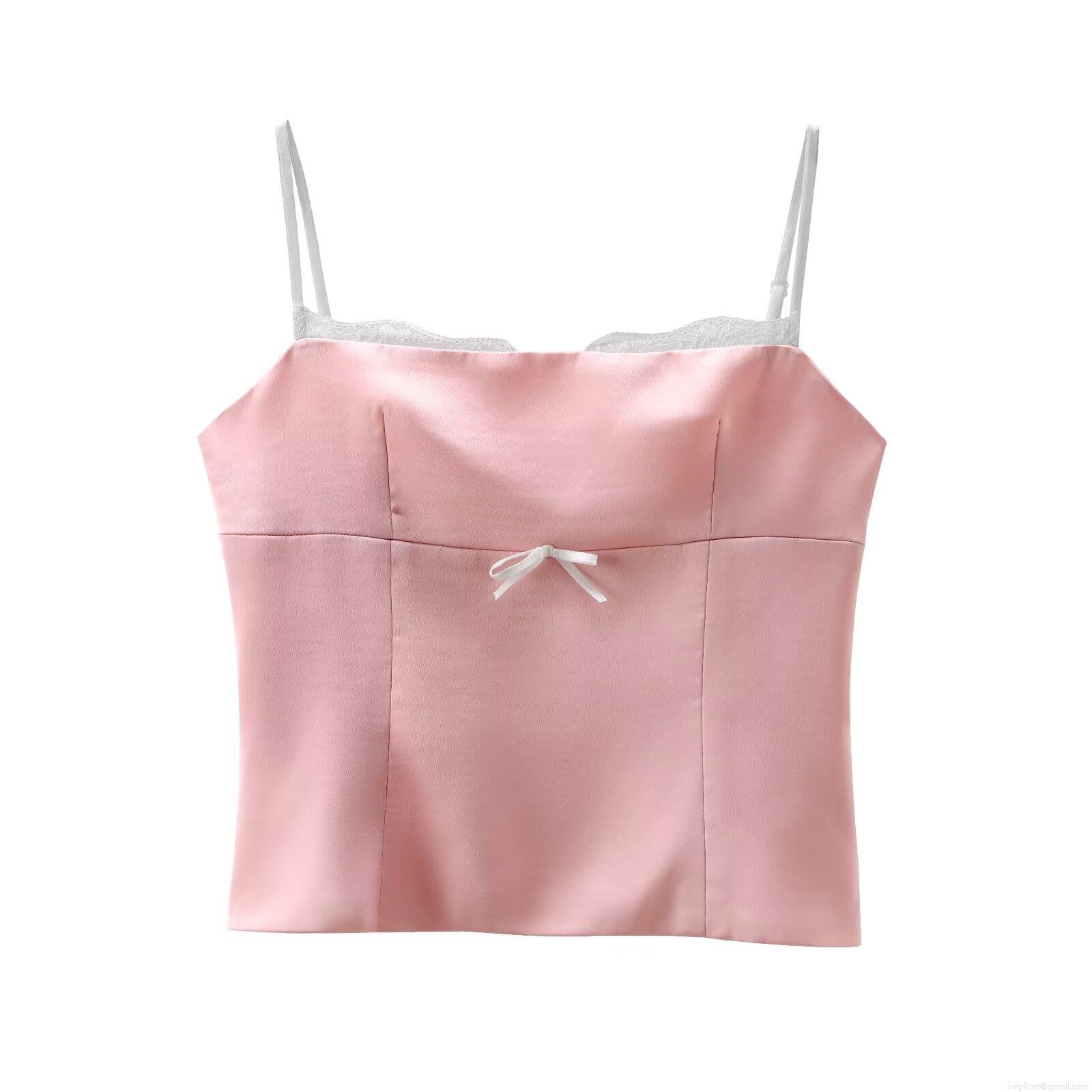 Women Sexy Satin Camisole Top Lace Trim V-Neck Bow Cropped Tank Streetwear Sleeveless Vest Summer Party Clubwear Solid Color Leopard Print Cami