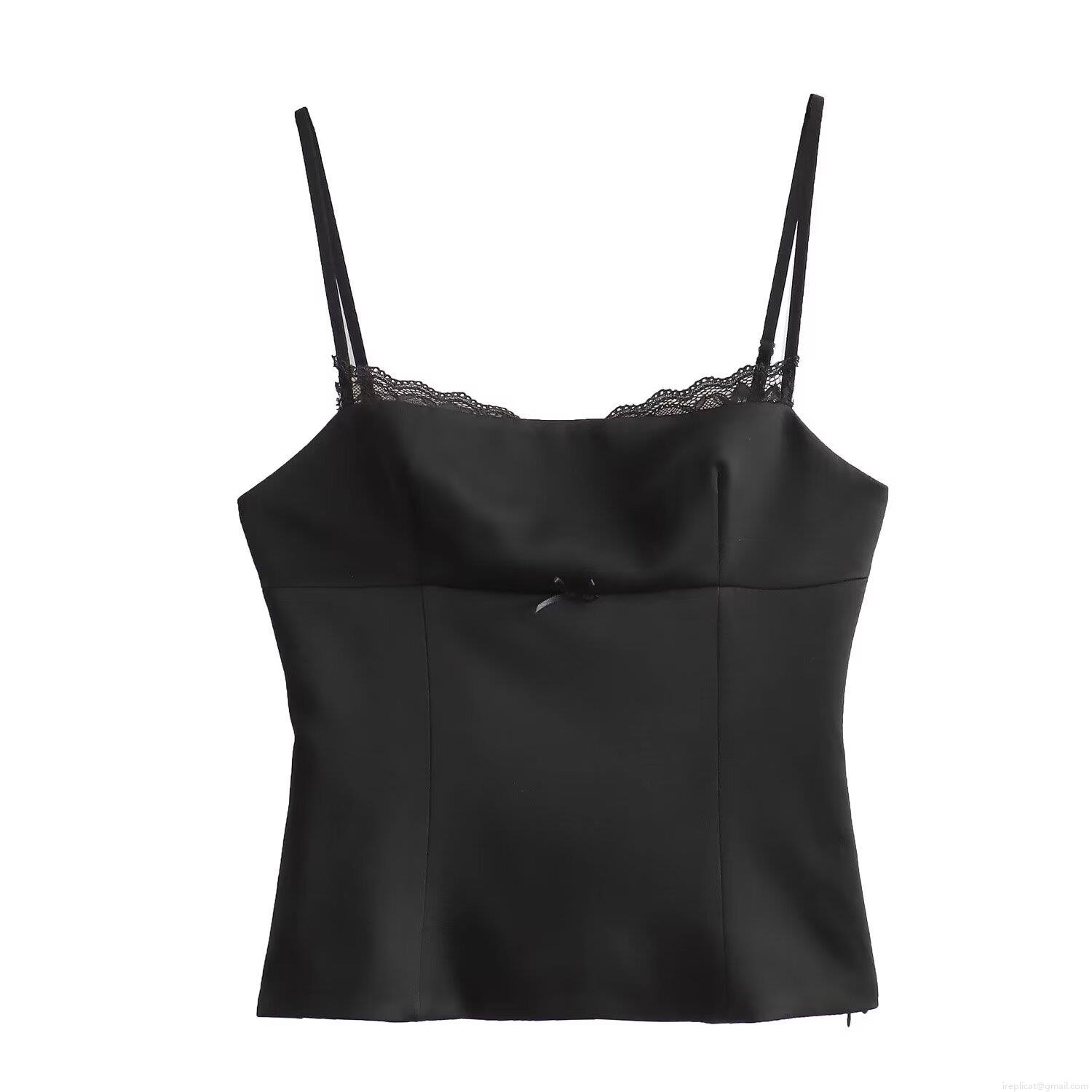 Women Sexy Satin Camisole Top Lace Trim V-Neck Bow Cropped Tank Streetwear Sleeveless Vest Summer Party Clubwear Solid Color Leopard Print Cami