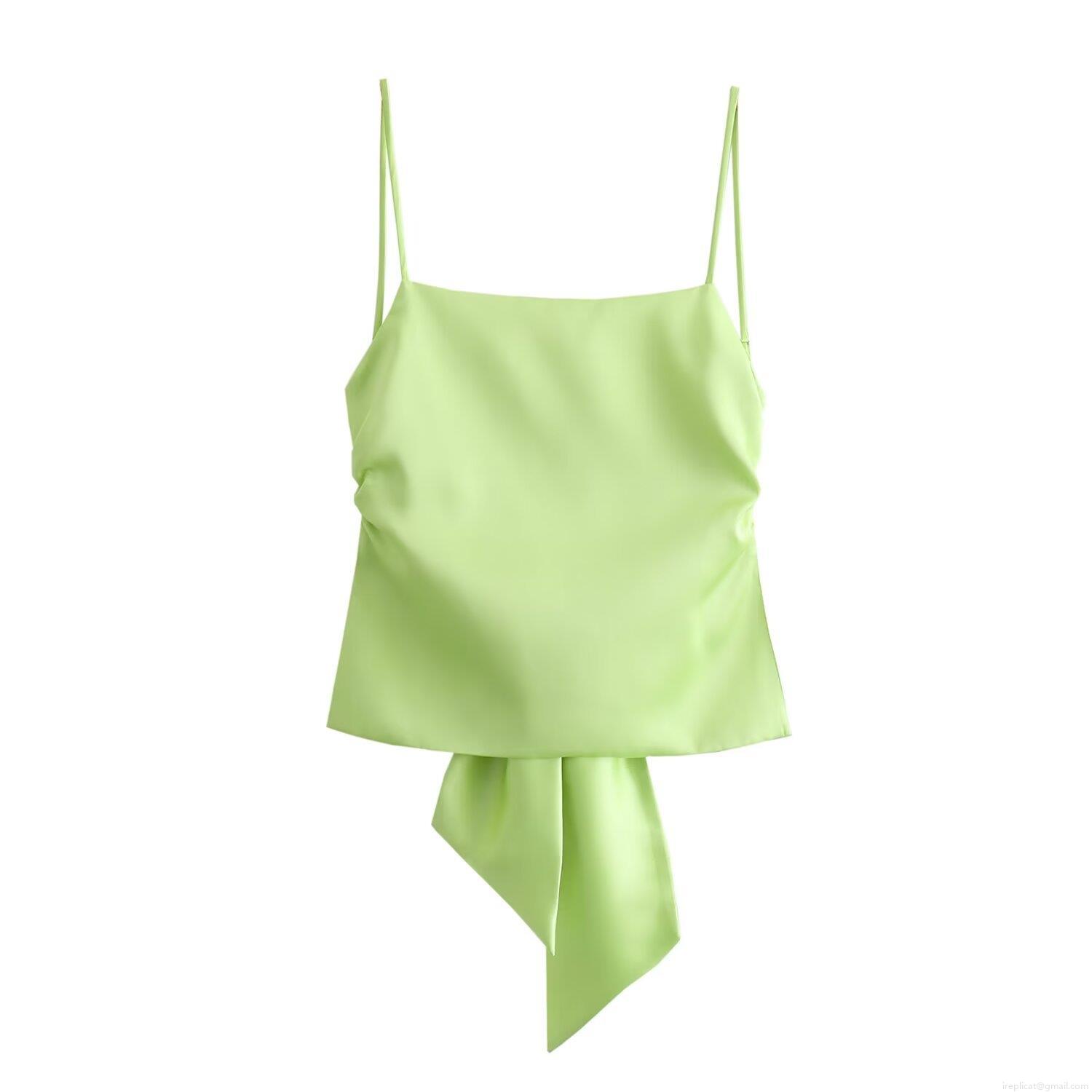 Women's Satin Camisole Top With Bow Tie Backless Sexy Slim Fit Silk Like Tank Top For Summer Dating Party Streetwear Ladies Sleeveless Blouse