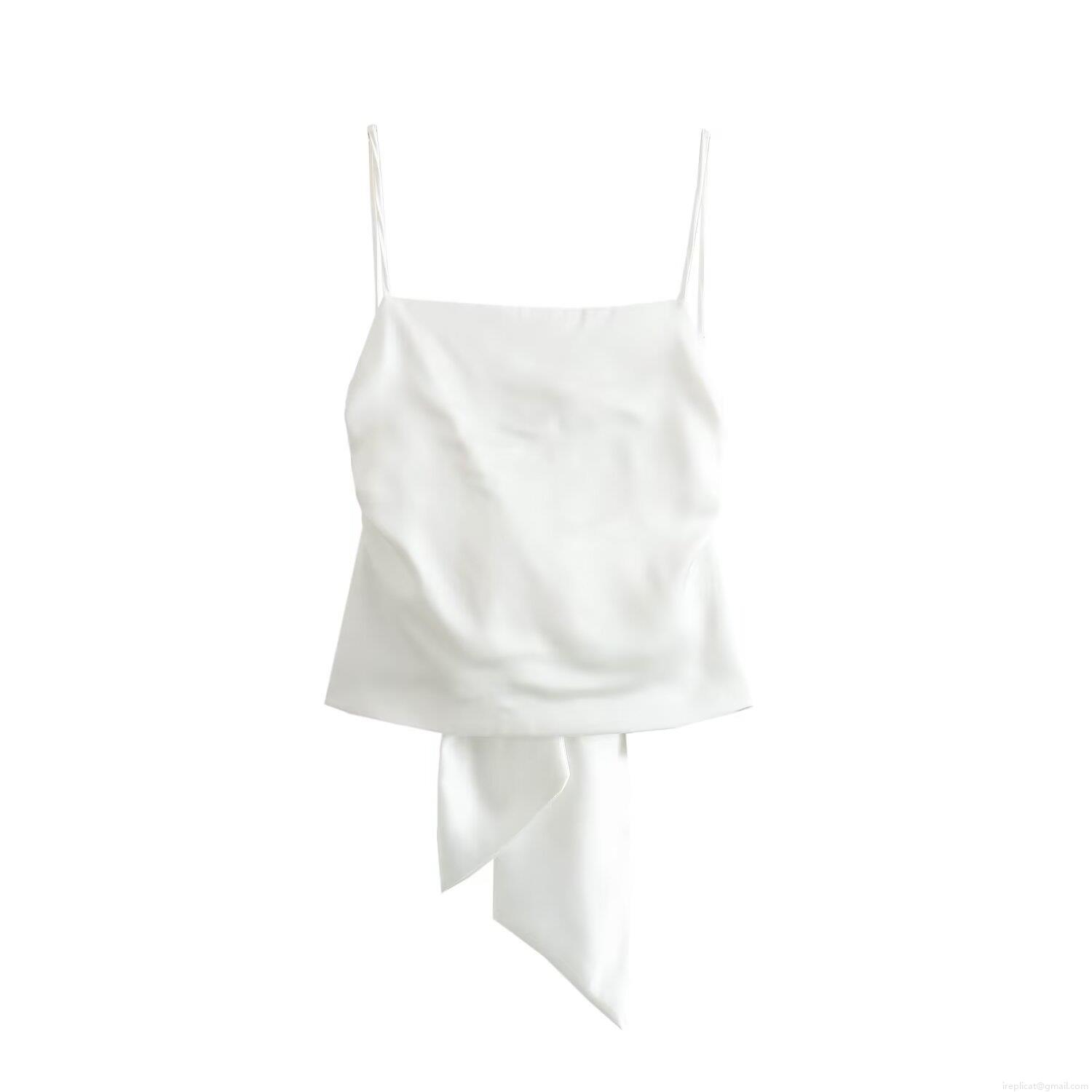 Women's Satin Camisole Top With Bow Tie Backless Sexy Slim Fit Silk Like Tank Top For Summer Dating Party Streetwear Ladies Sleeveless Blouse