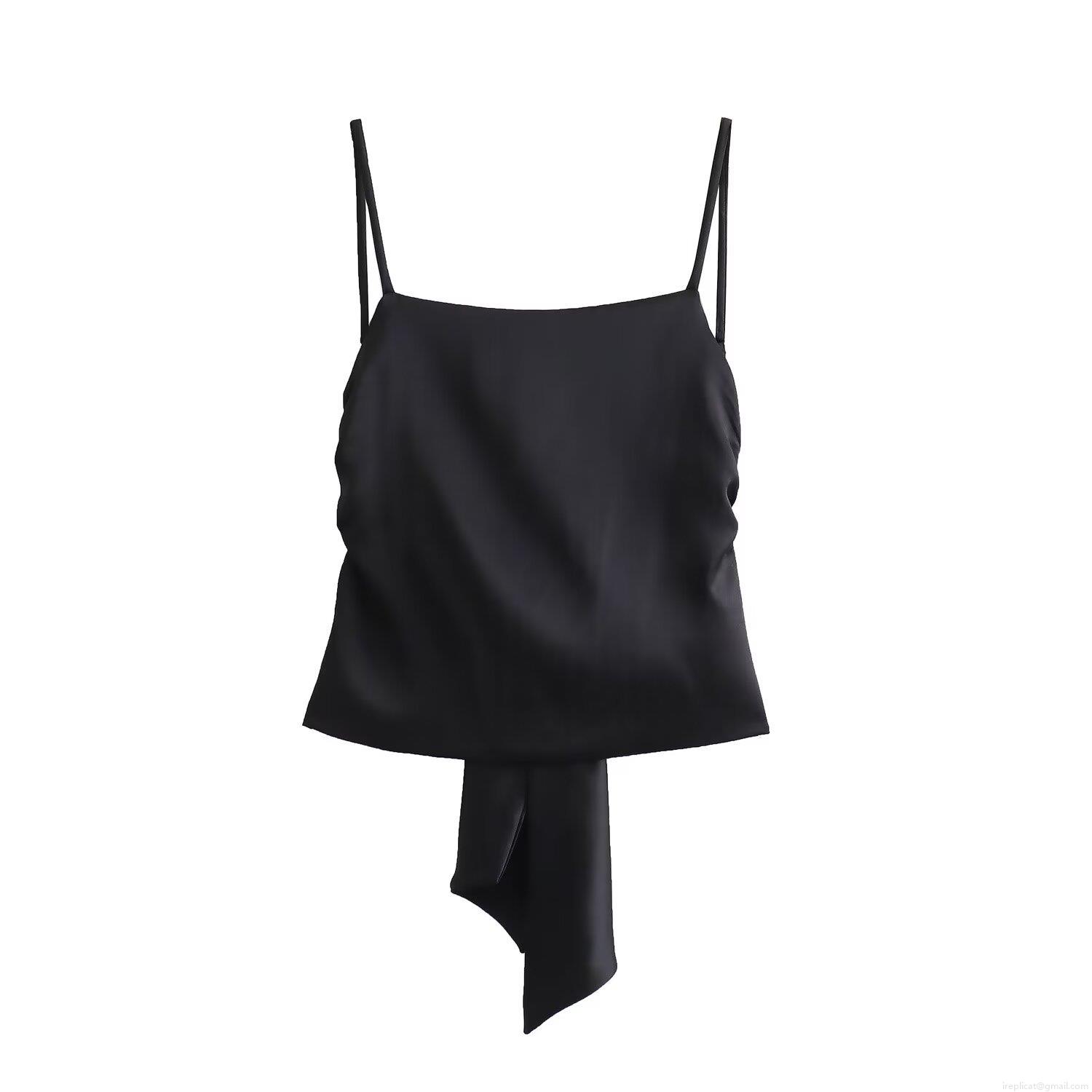 Women's Satin Camisole Top With Bow Tie Backless Sexy Slim Fit Silk Like Tank Top For Summer Dating Party Streetwear Ladies Sleeveless Blouse