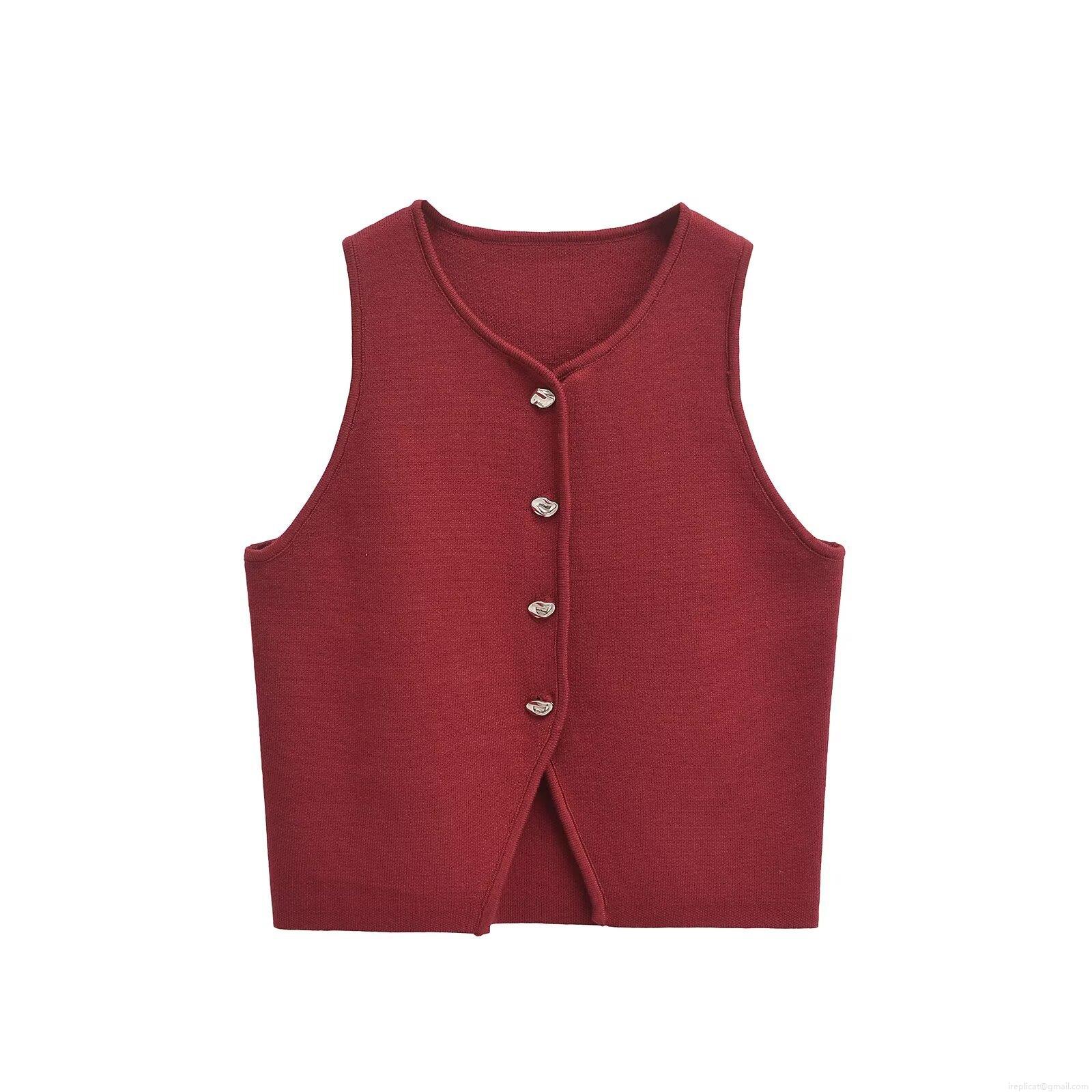 Women V Neck Knitted Vest Single Breasted Short Camisole Slim Fit Sleeveless Crop Top With Metal Buttons Solid Zebra Pattern Streetwear Fashion Knitwear For Summer Spring