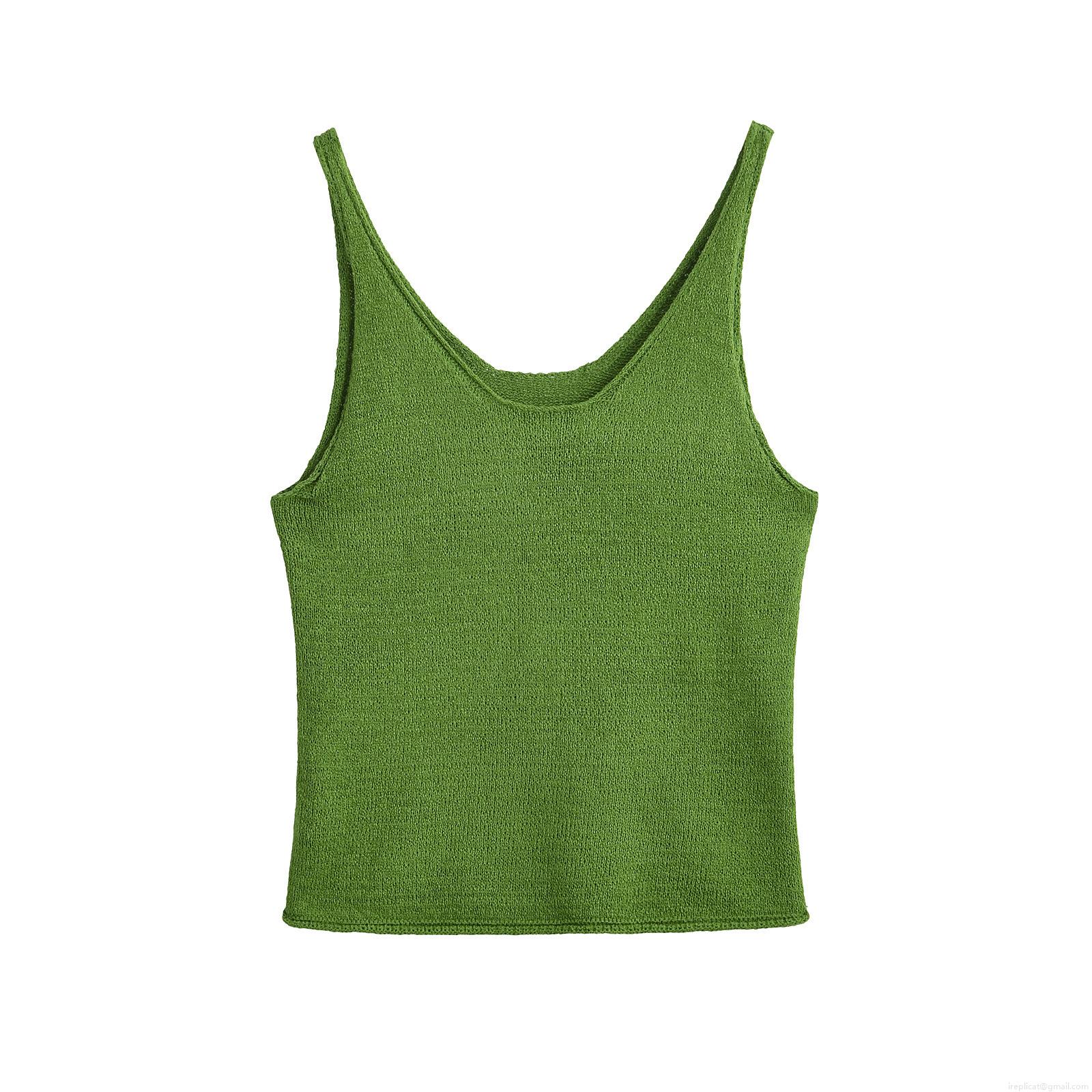 Women's Sexy V-Neck Knitted Tank Top Solid Color Slim Fit Camisole Casual Streetwear Sleeveless Polyester Top For Women