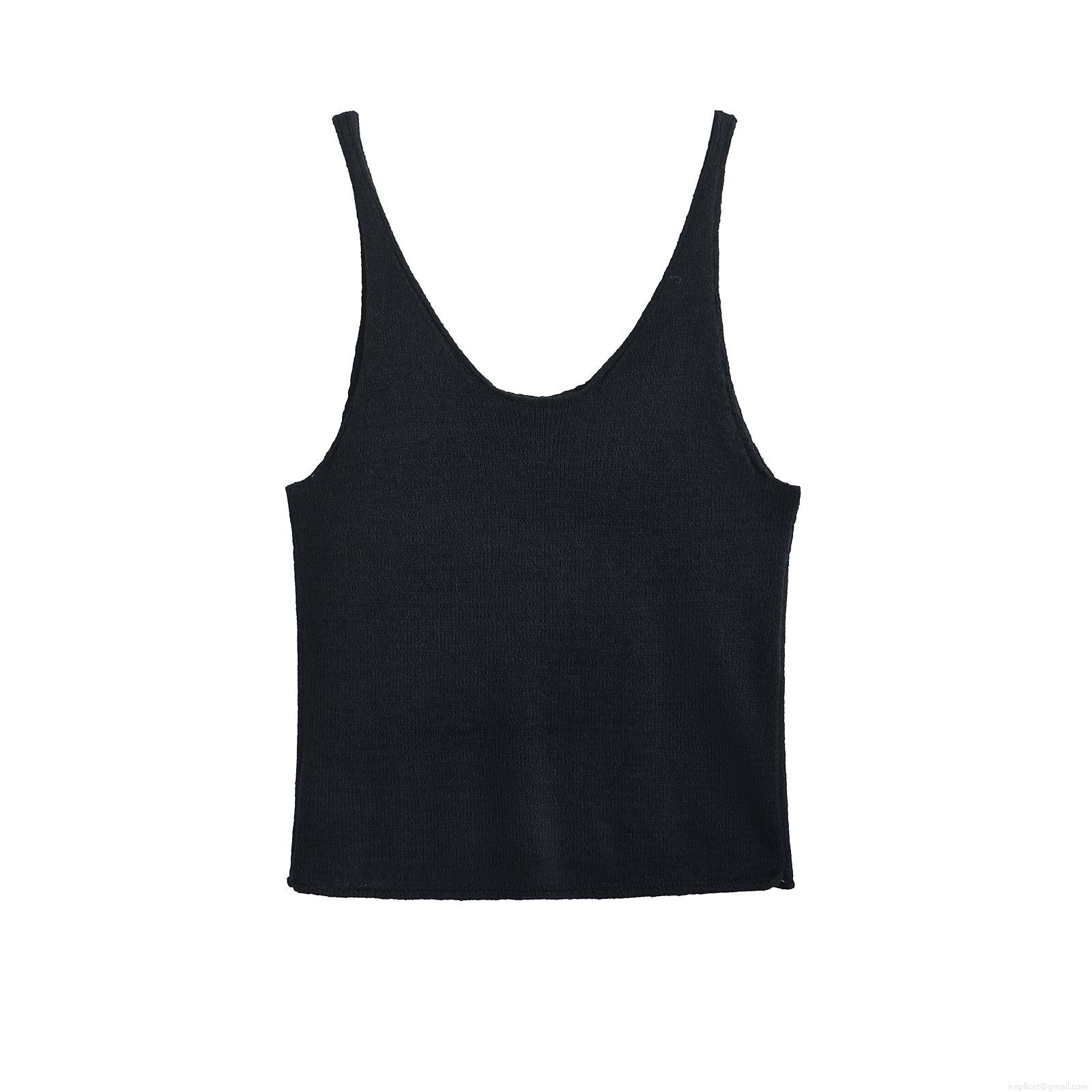 Women's Sexy V-Neck Knitted Tank Top Solid Color Slim Fit Camisole Casual Streetwear Sleeveless Polyester Top For Women