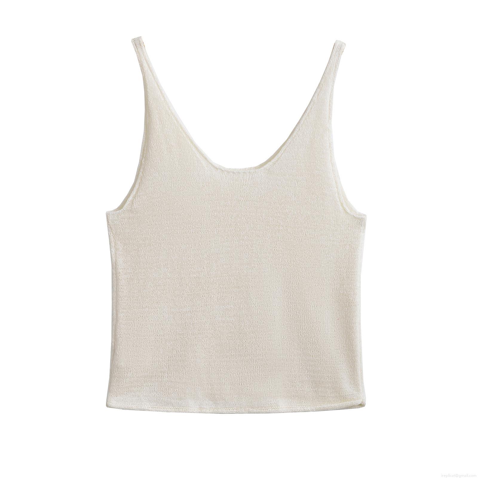 Women's Sexy V-Neck Knitted Tank Top Solid Color Slim Fit Camisole Casual Streetwear Sleeveless Polyester Top For Women