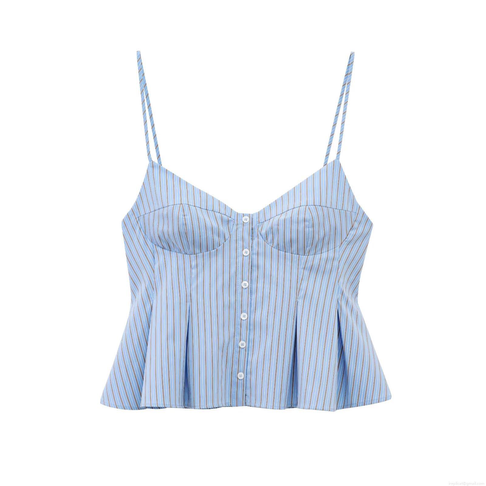 Women's Peplum Camisole Top Cotton Blend Button Up Spaghetti Strap Striped Sleeveless Shirt Summer Casual V Neck Tank Top for Women Party Dating